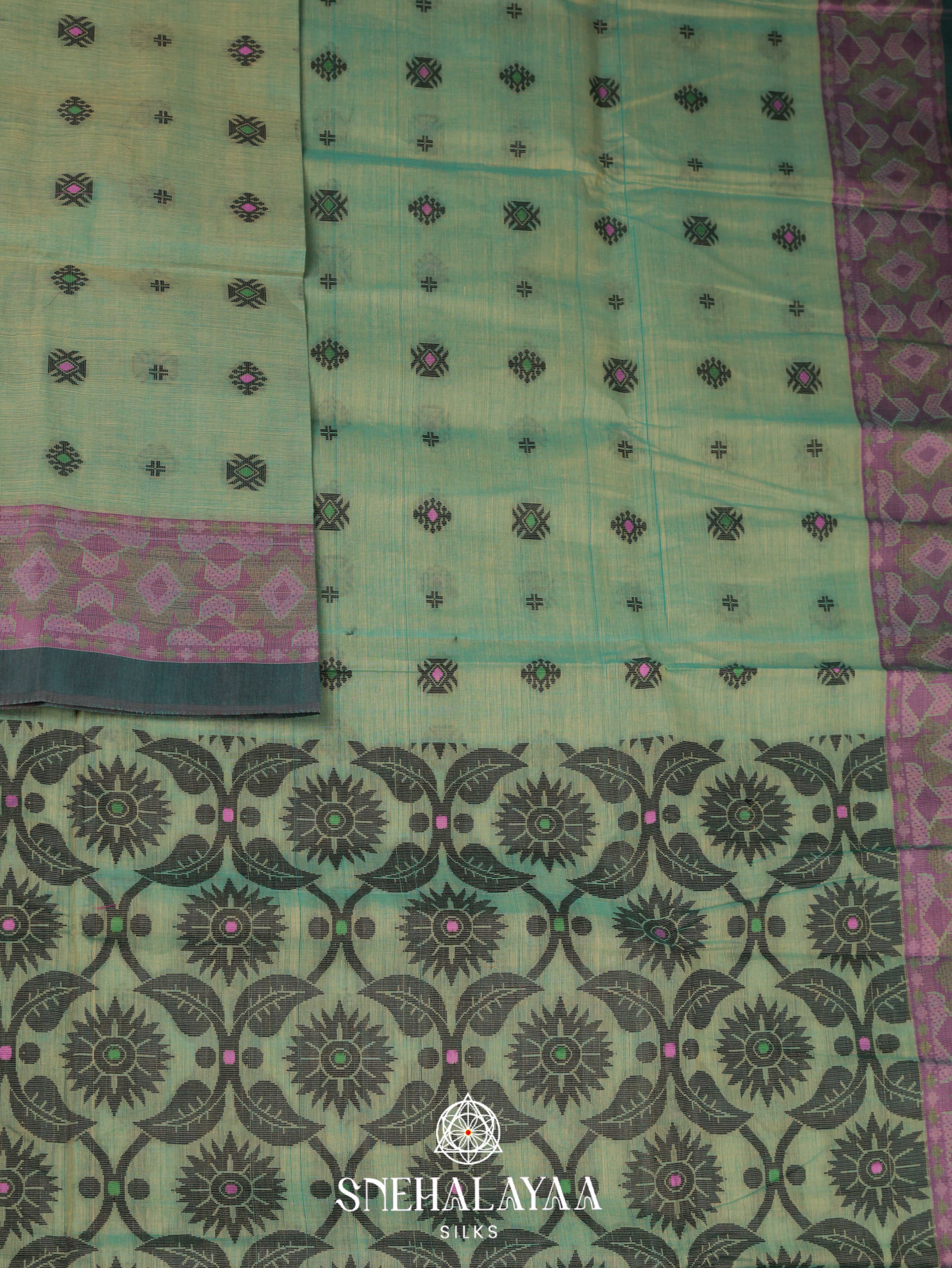 Light Green Bengal Cotton Saree