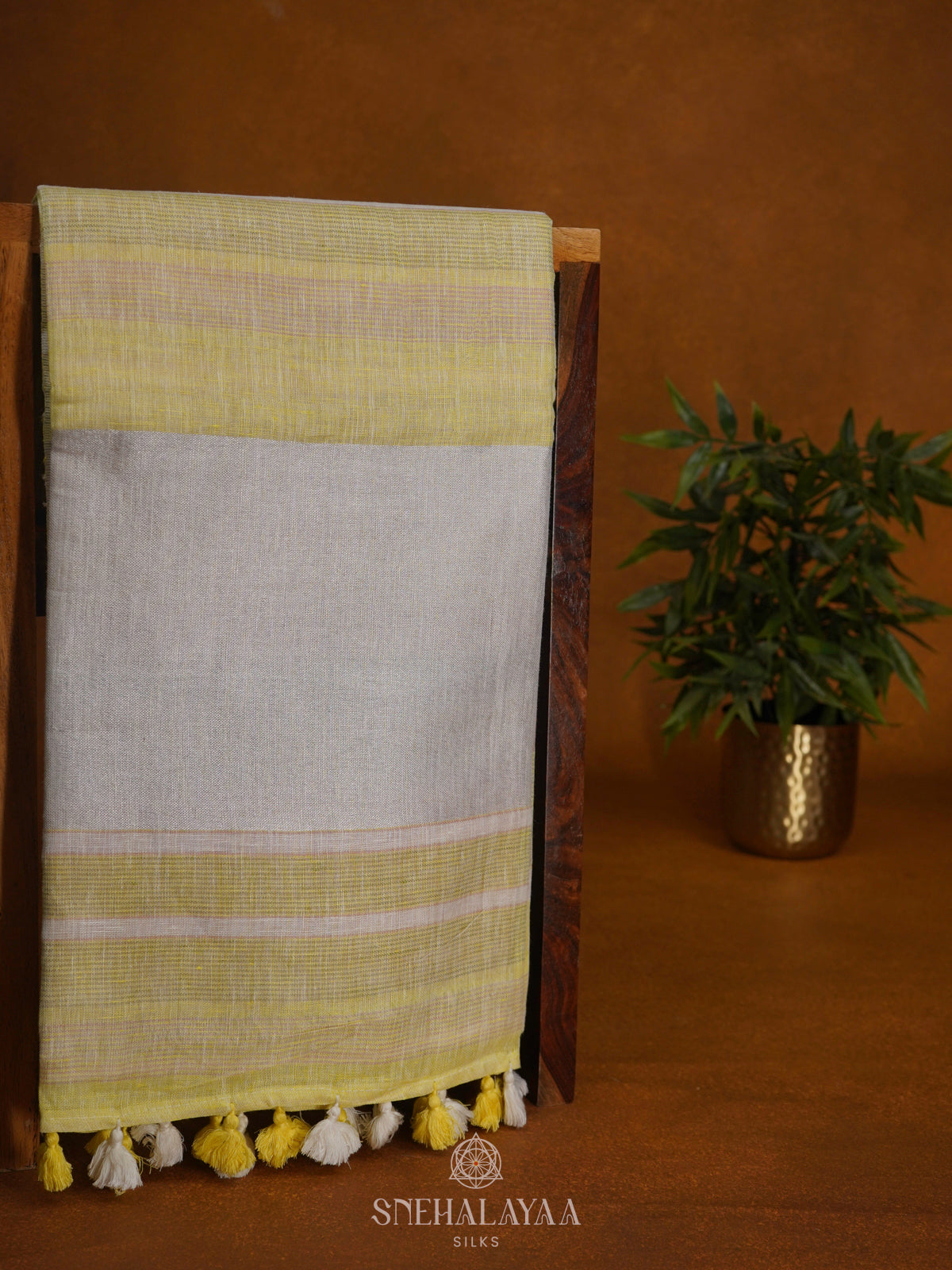 Pale Yellow Linen Saree