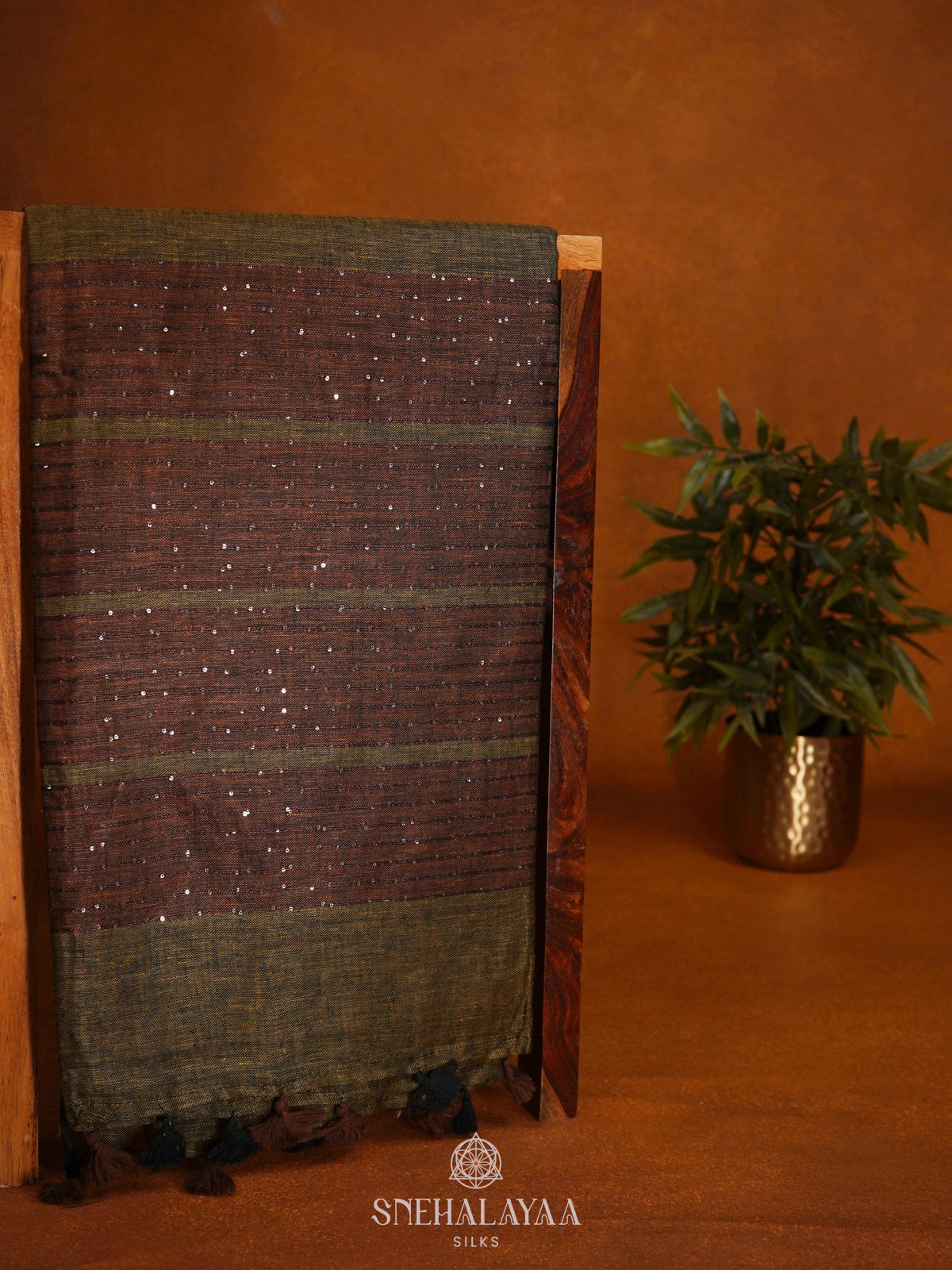 Olive Green Linen Saree