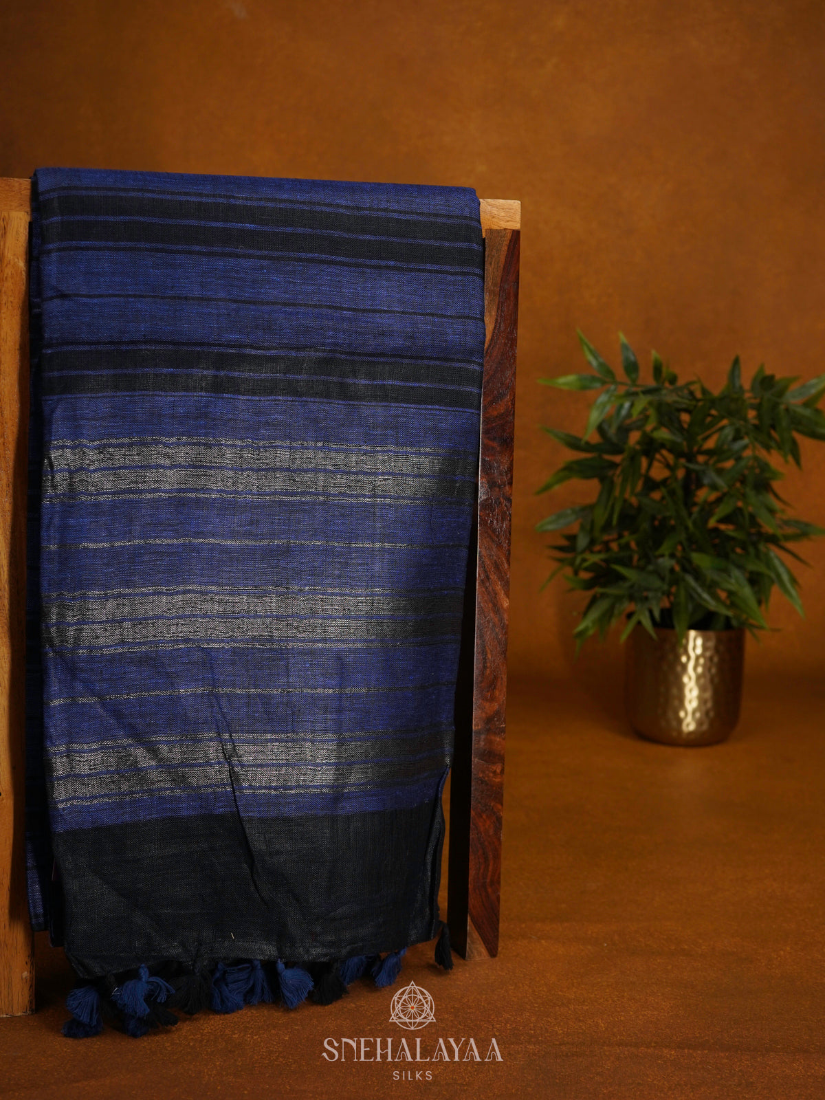 Navy Blue Linen Saree