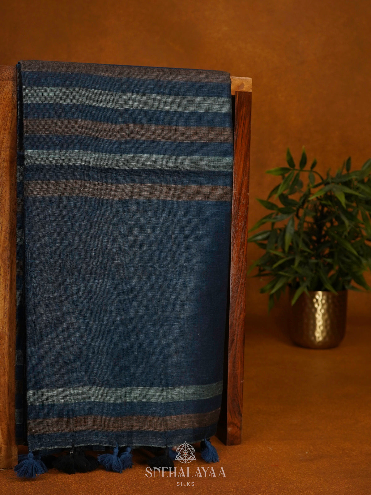 Navy Blue Linen Saree