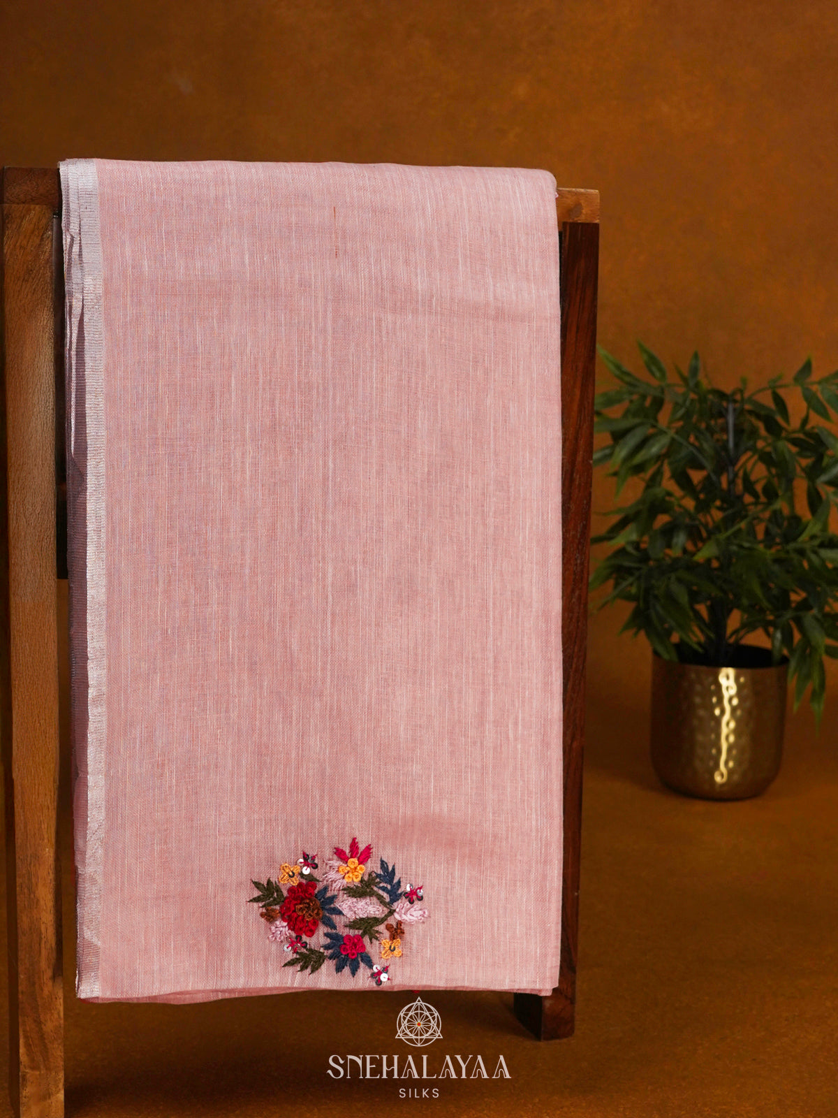 Peach Linen Saree