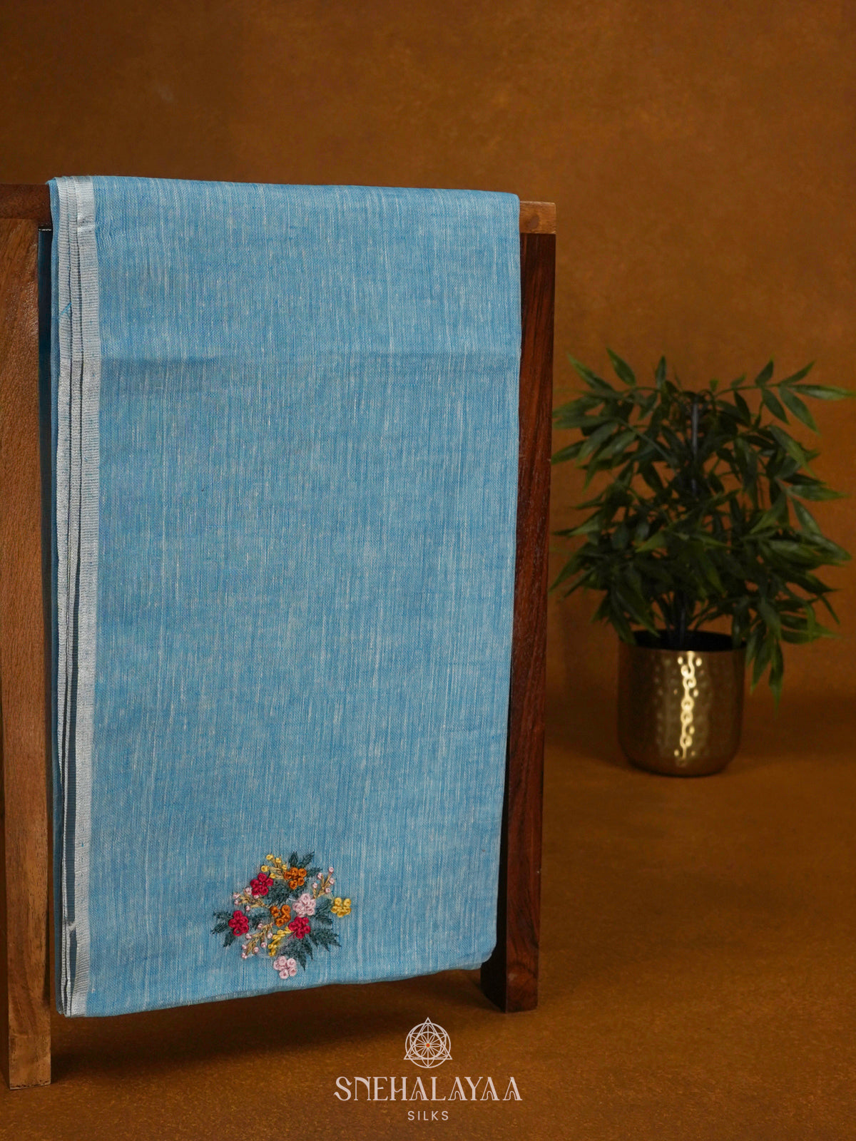 Blue Linen Saree