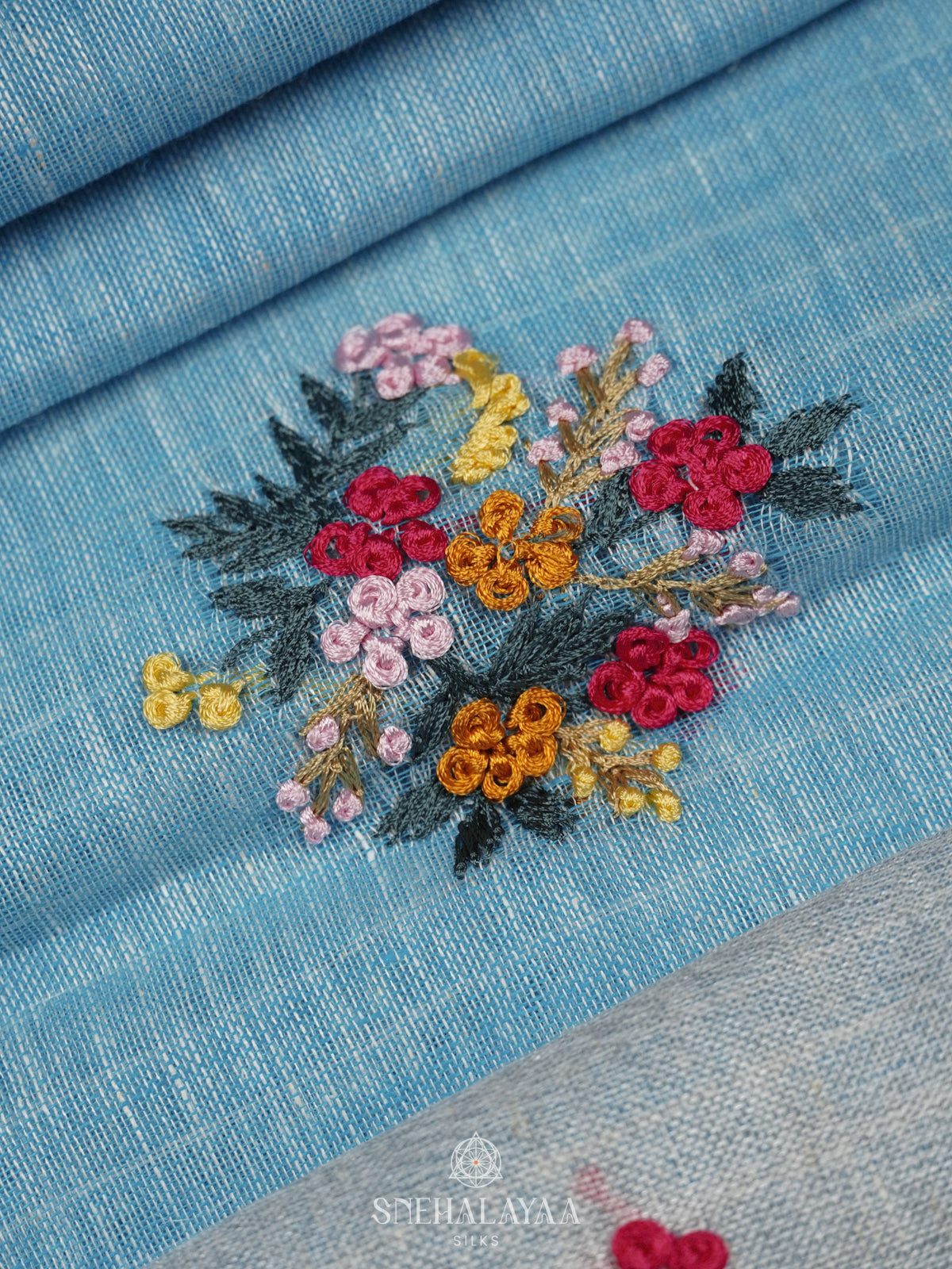 Blue Linen Saree