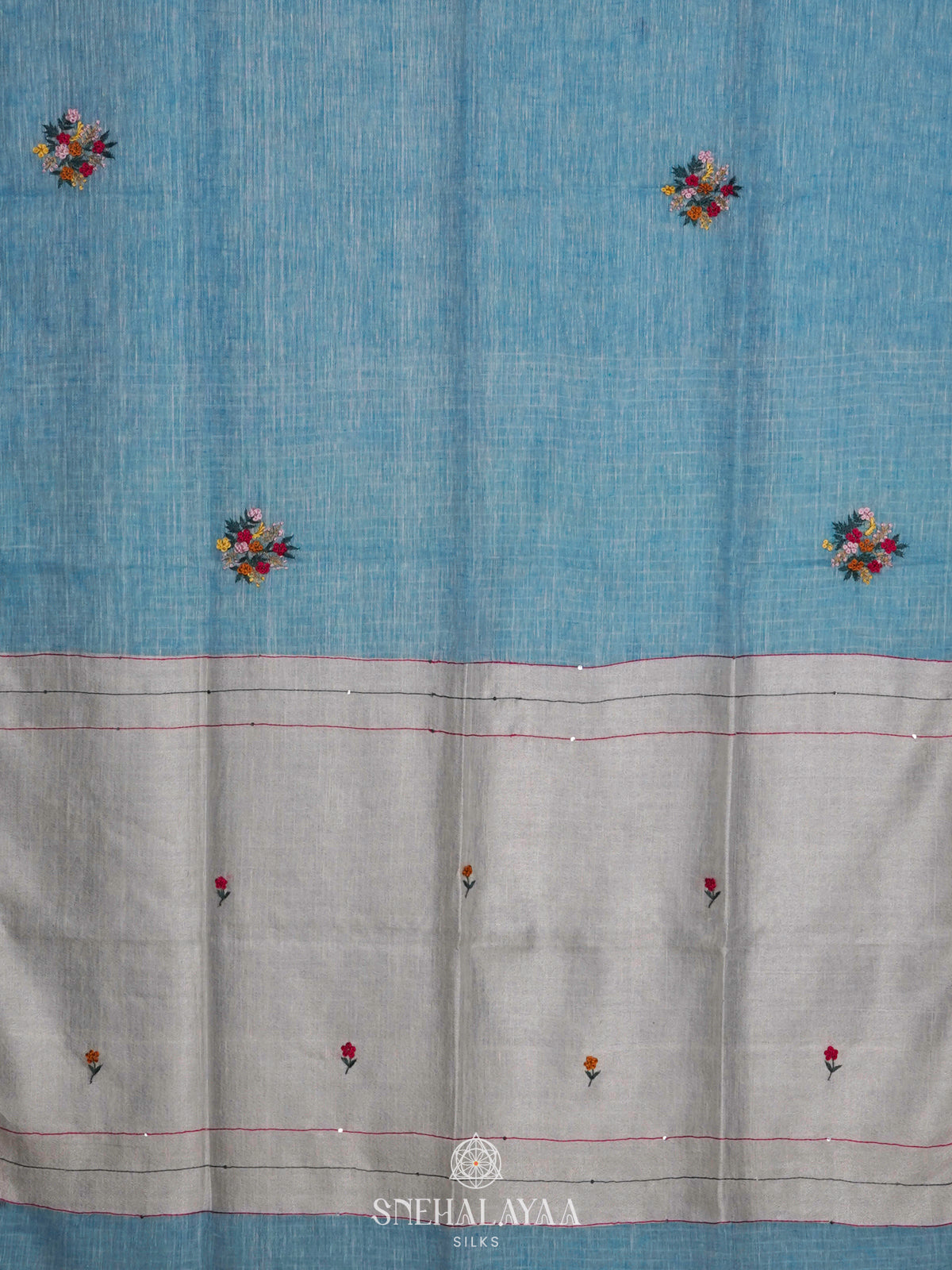 Blue Linen Saree