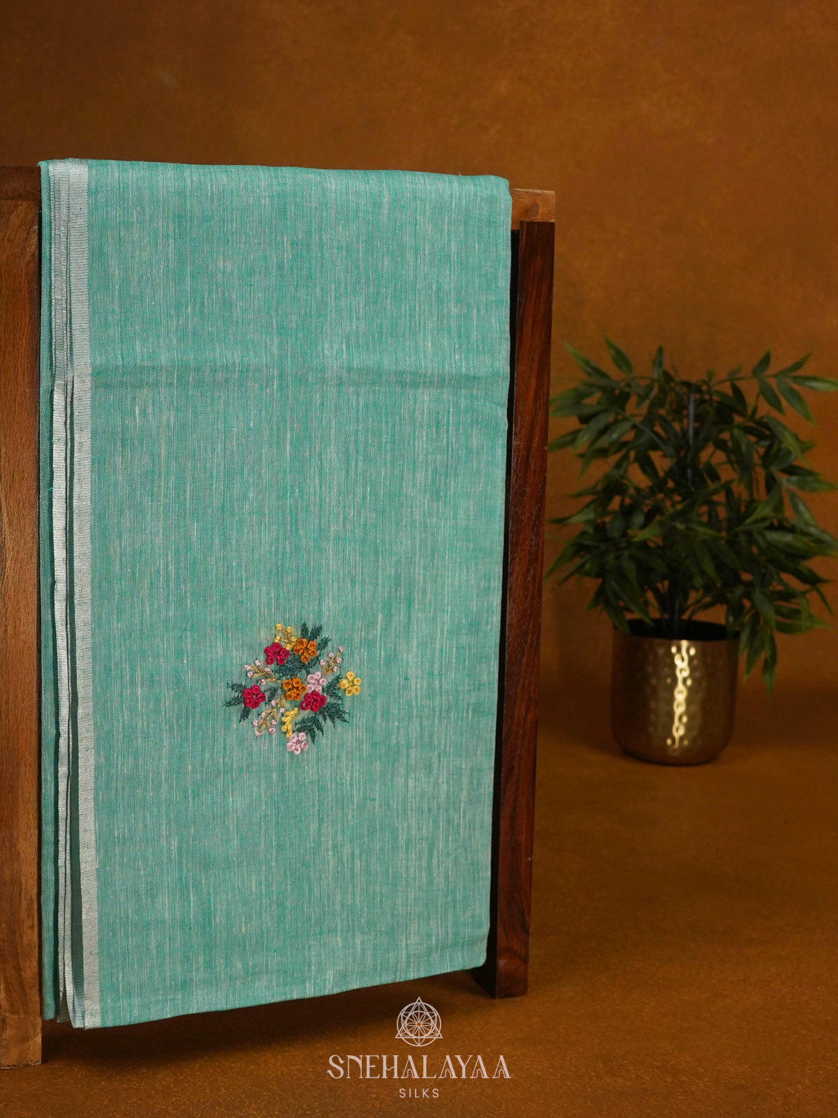 Teal Green Linen Saree