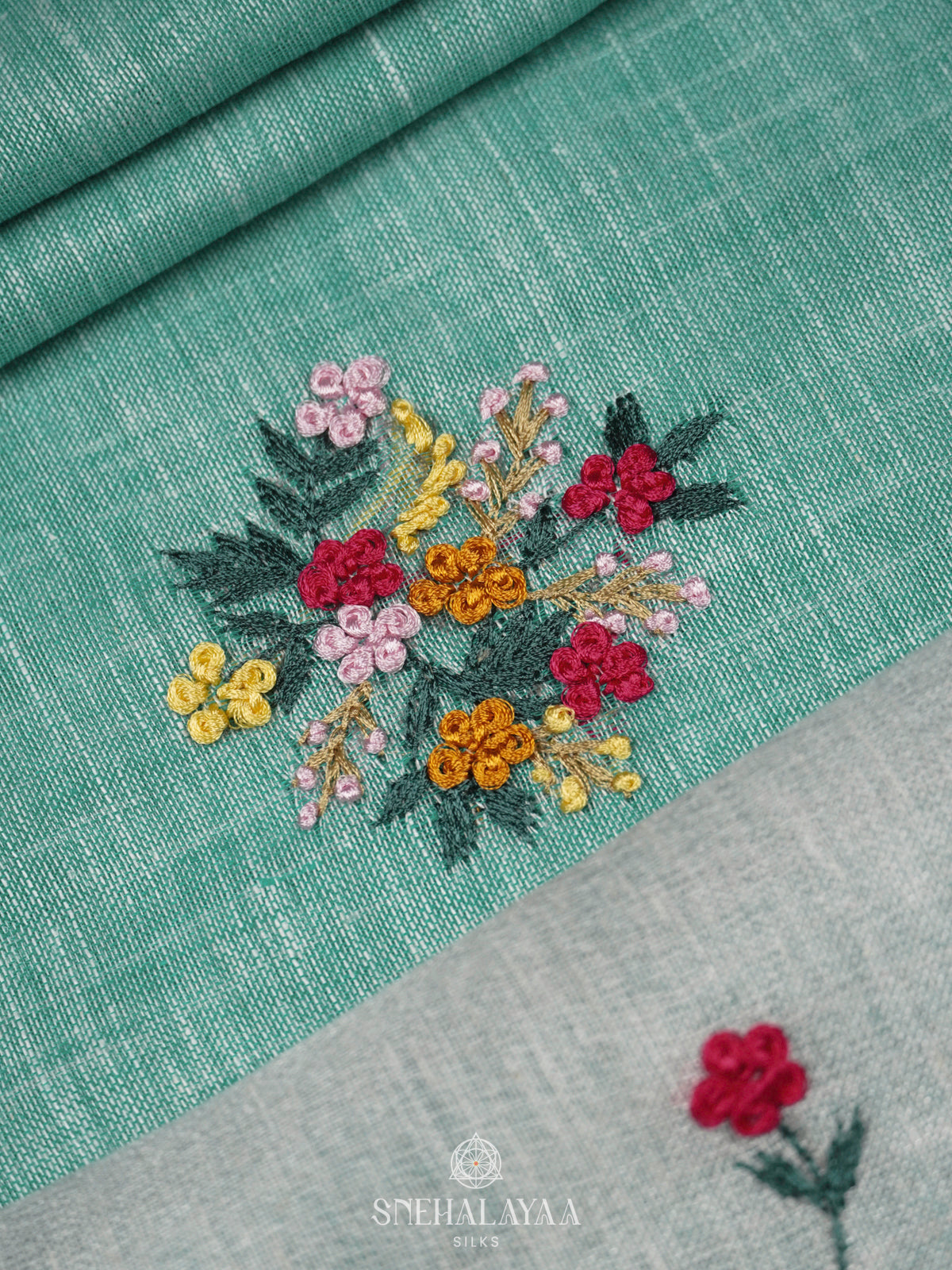 Teal Green Linen Saree