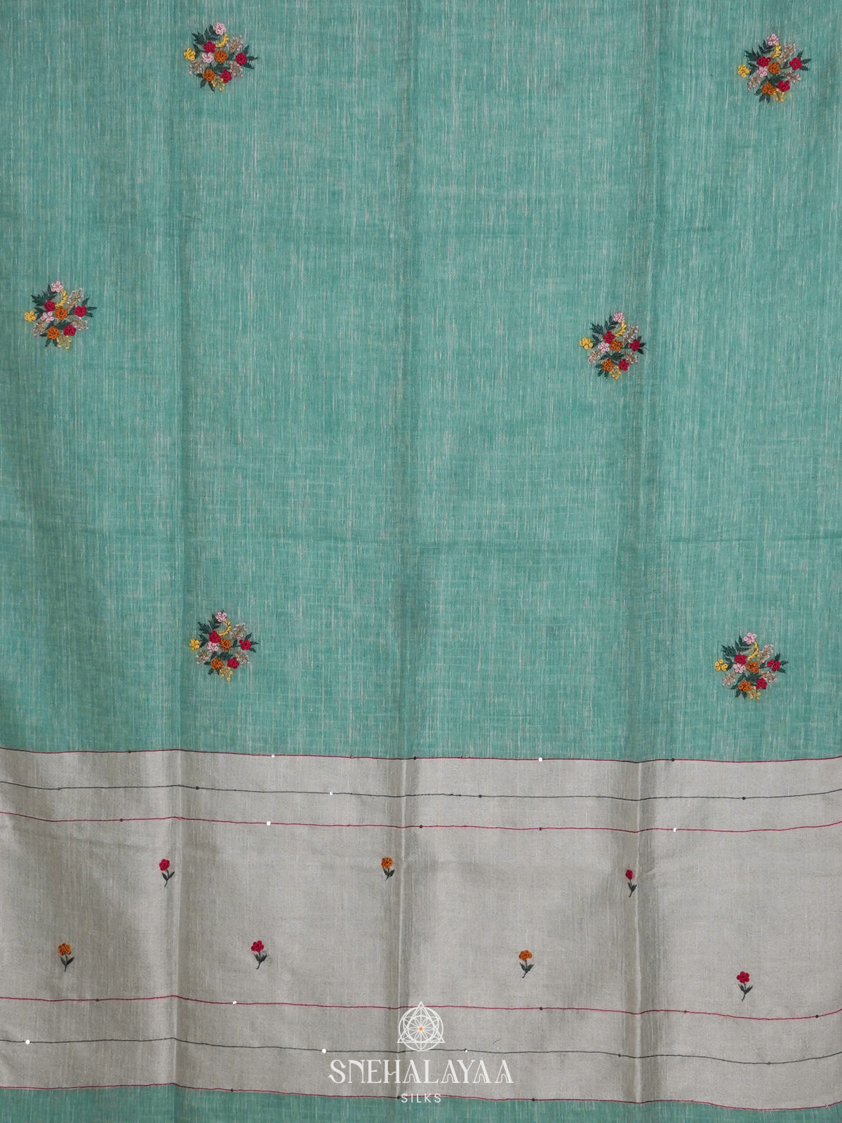 Teal Green Linen Saree