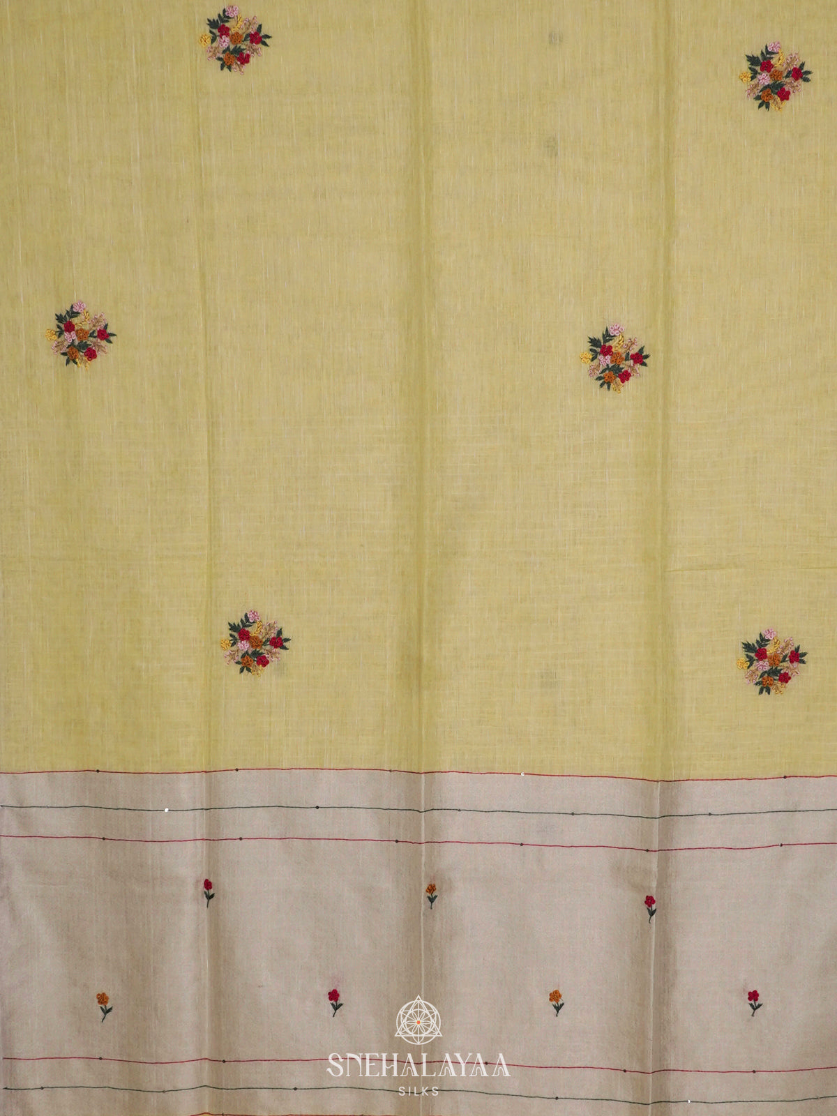 Pale Yellow Linen Saree