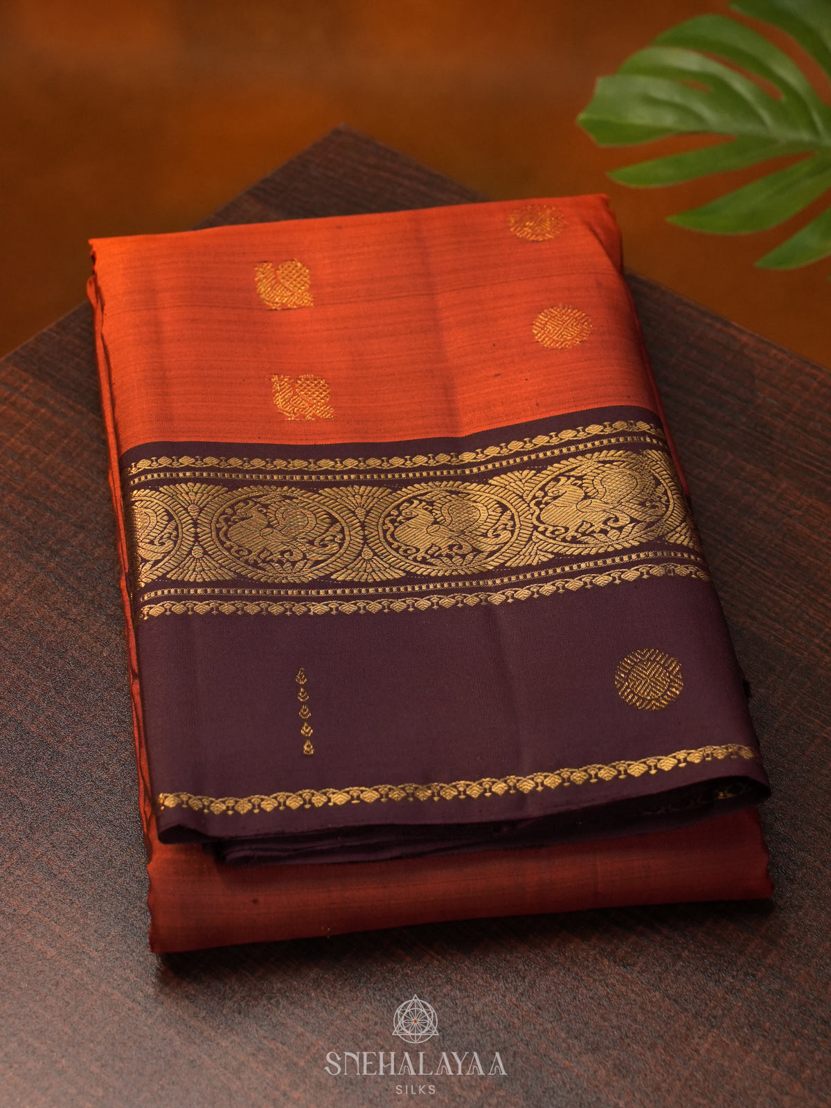 Burnt Orange Kanjivaram Silk Saree