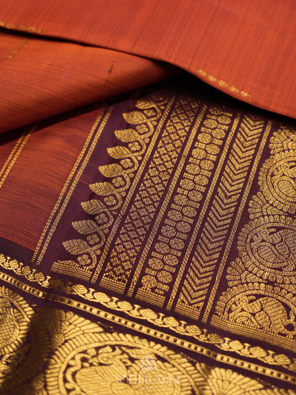 Burnt Orange Kanjivaram Silk Saree