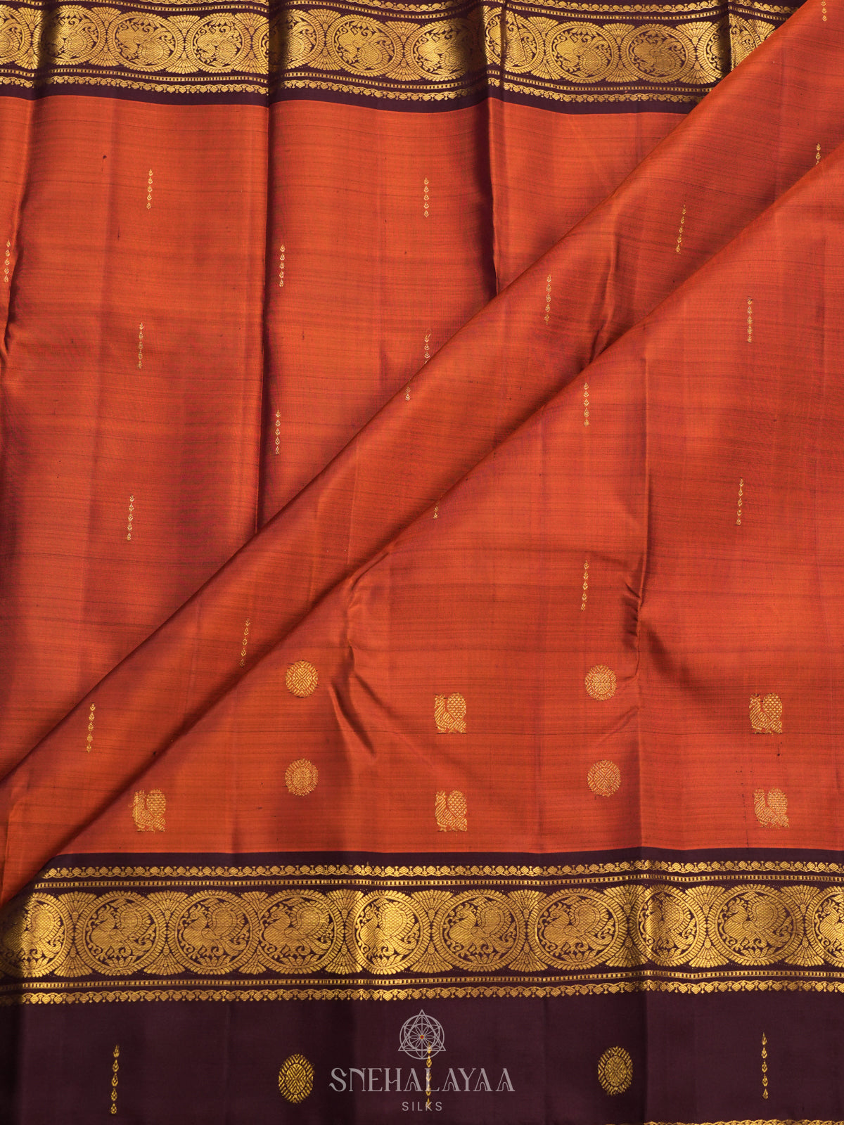 Burnt Orange Kanjivaram Silk Saree