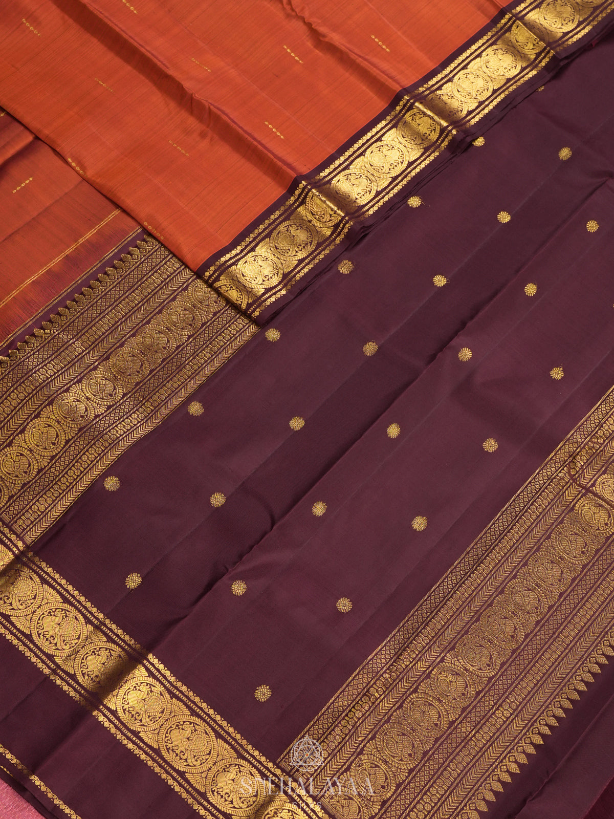 Burnt Orange Kanjivaram Silk Saree