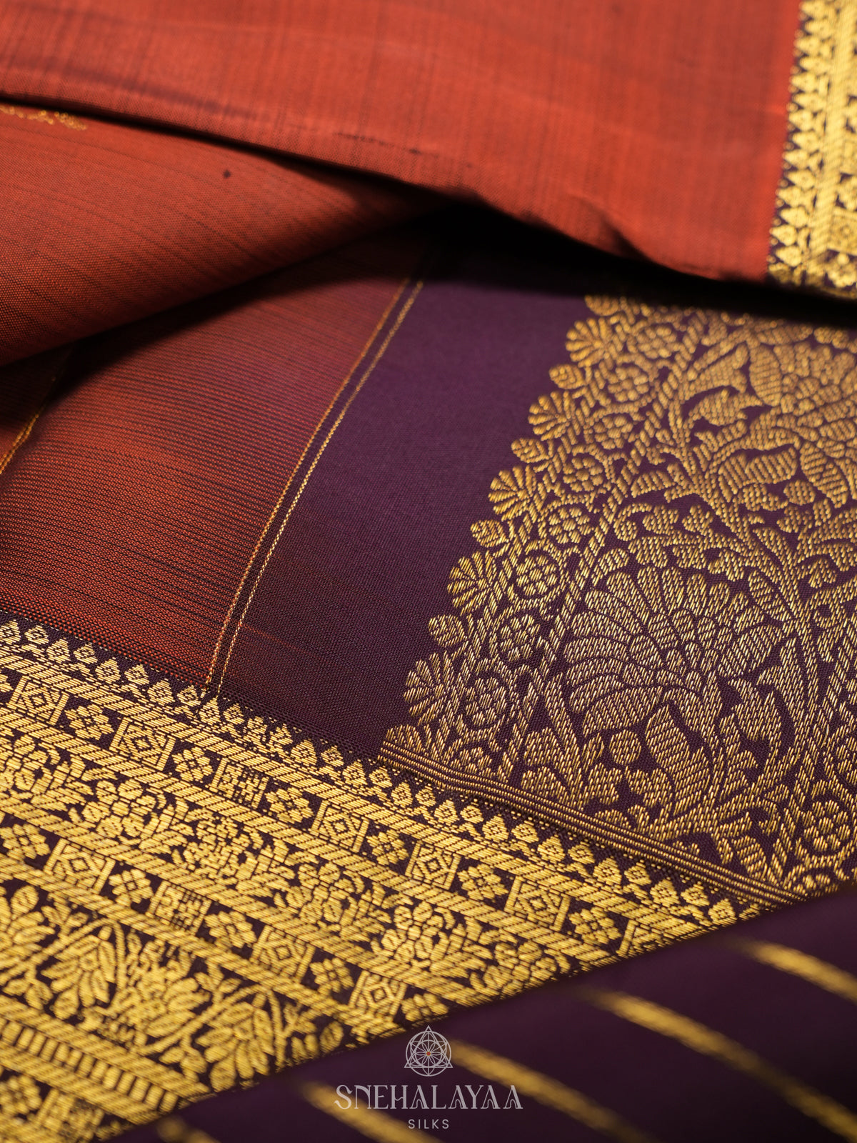 Burnt Orange Kanjivaram Silk Saree