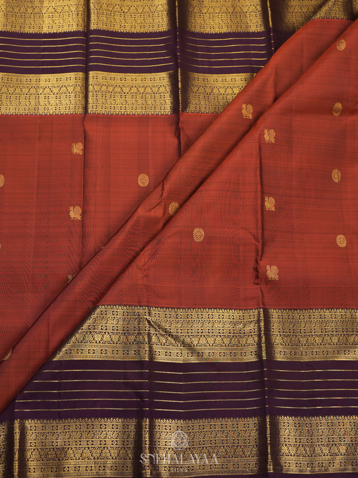 Burnt Orange Kanjivaram Silk Saree