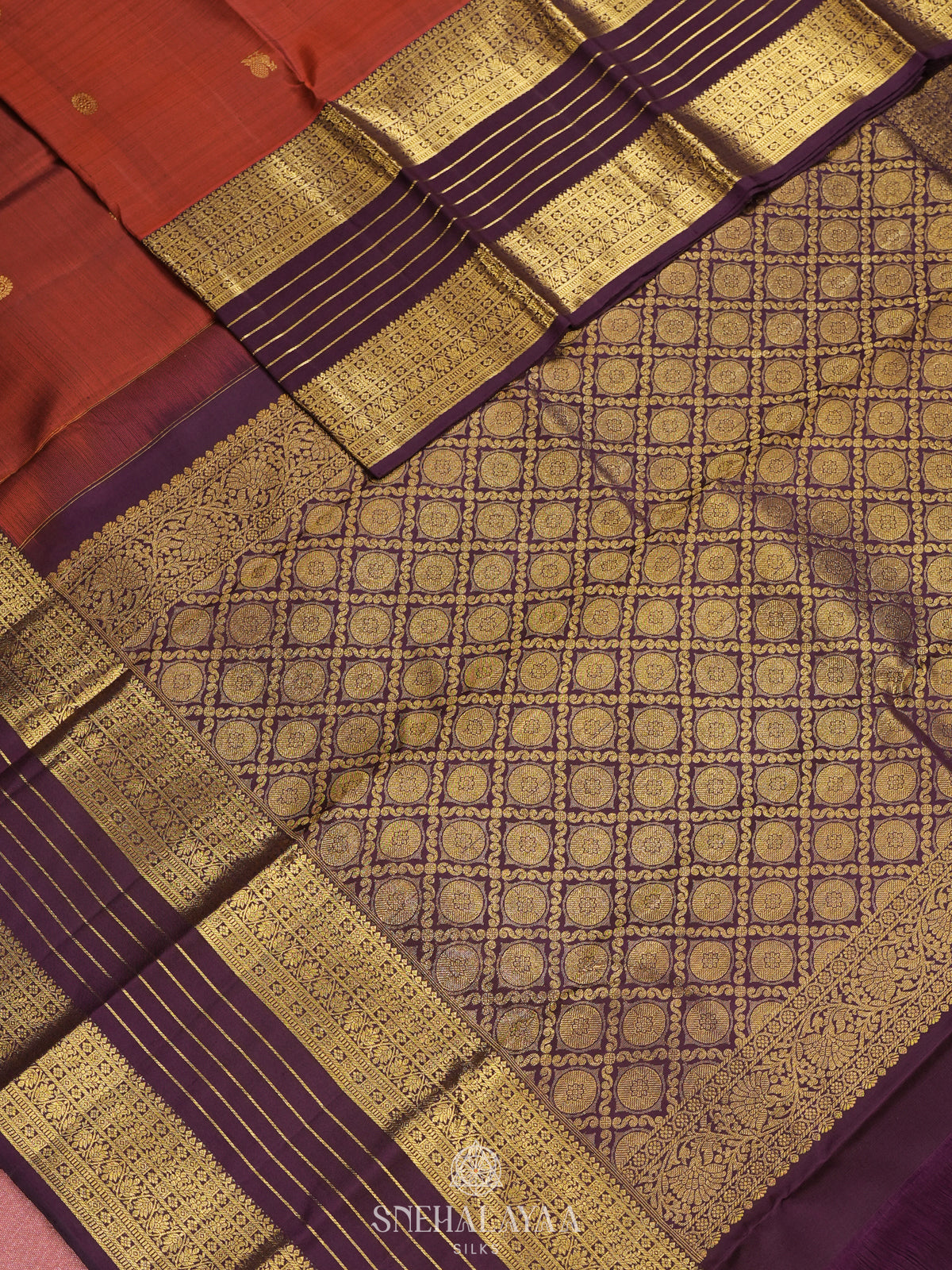 Burnt Orange Kanjivaram Silk Saree