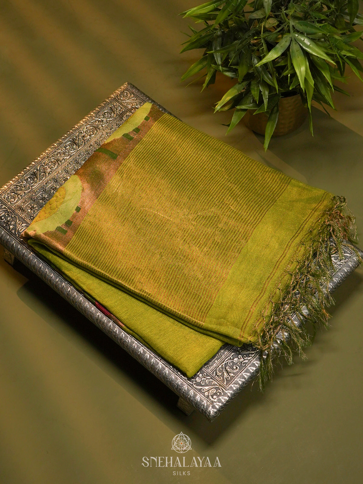 Lime Green Linen Saree