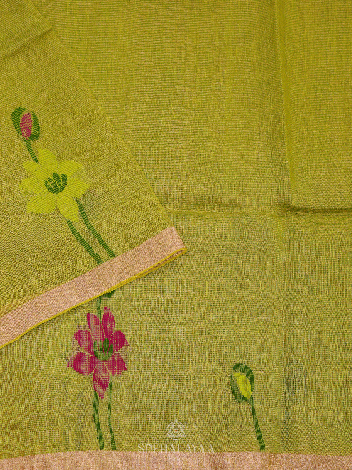 Lime Green Linen Saree