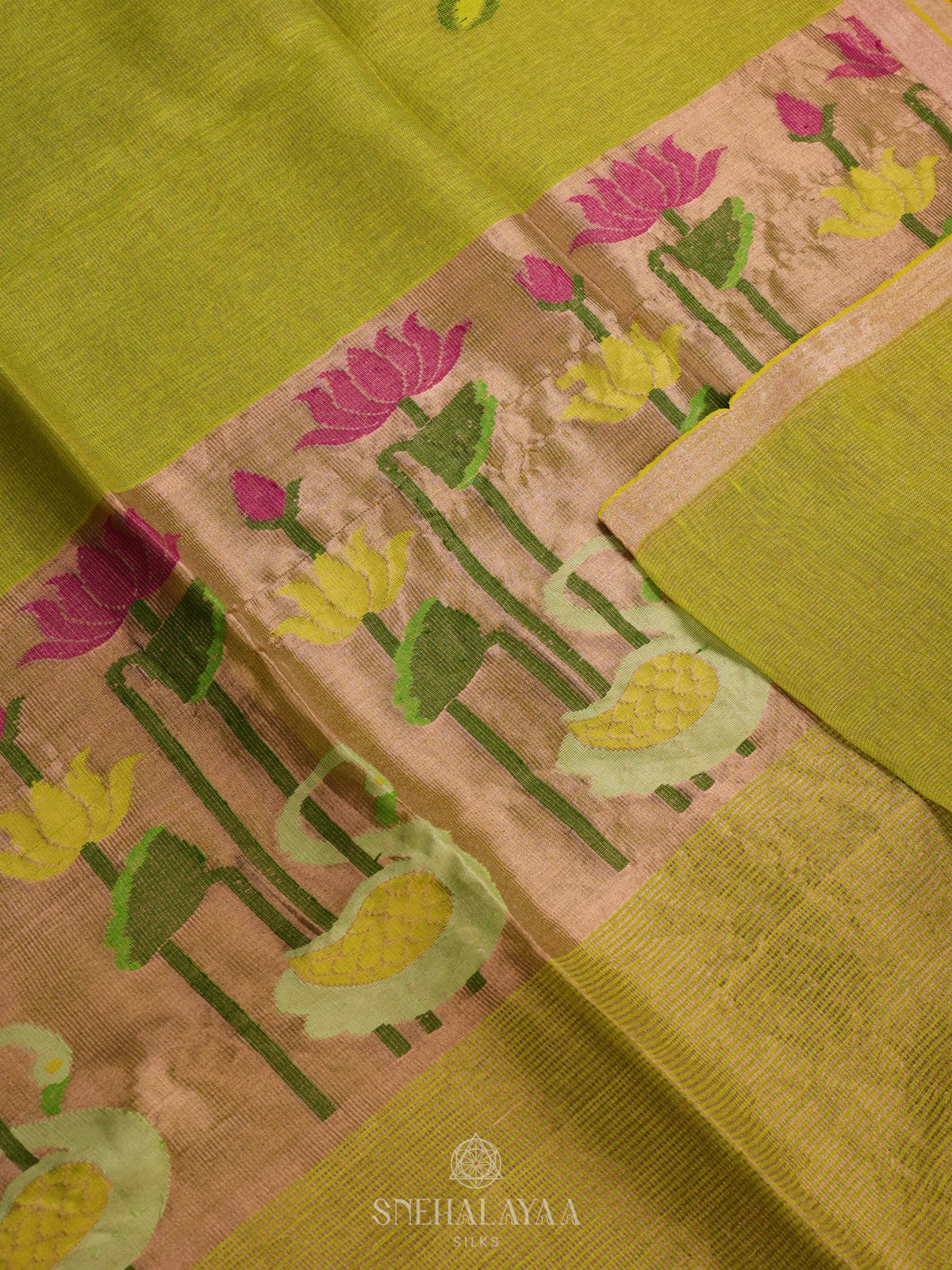 Lime Green Linen Saree