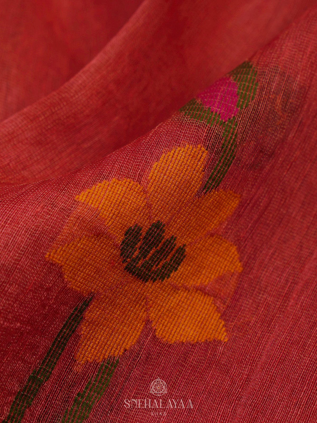 Red Linen Saree
