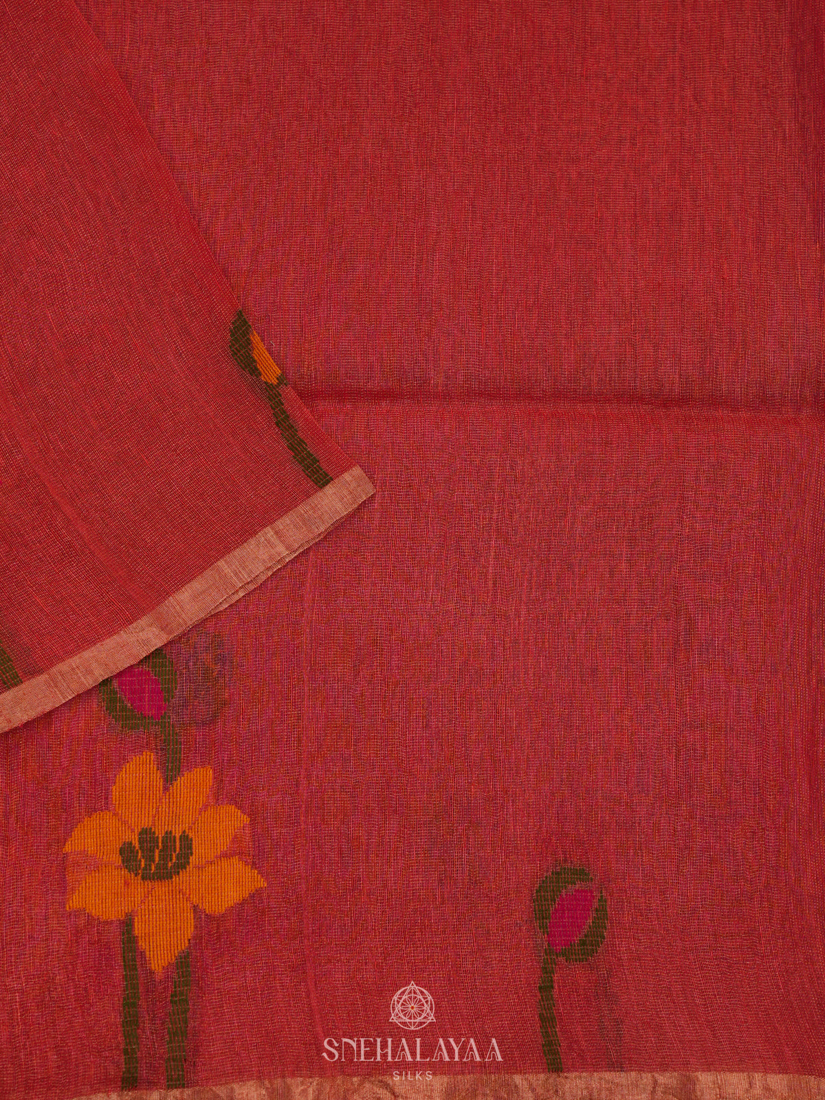 Red Linen Saree
