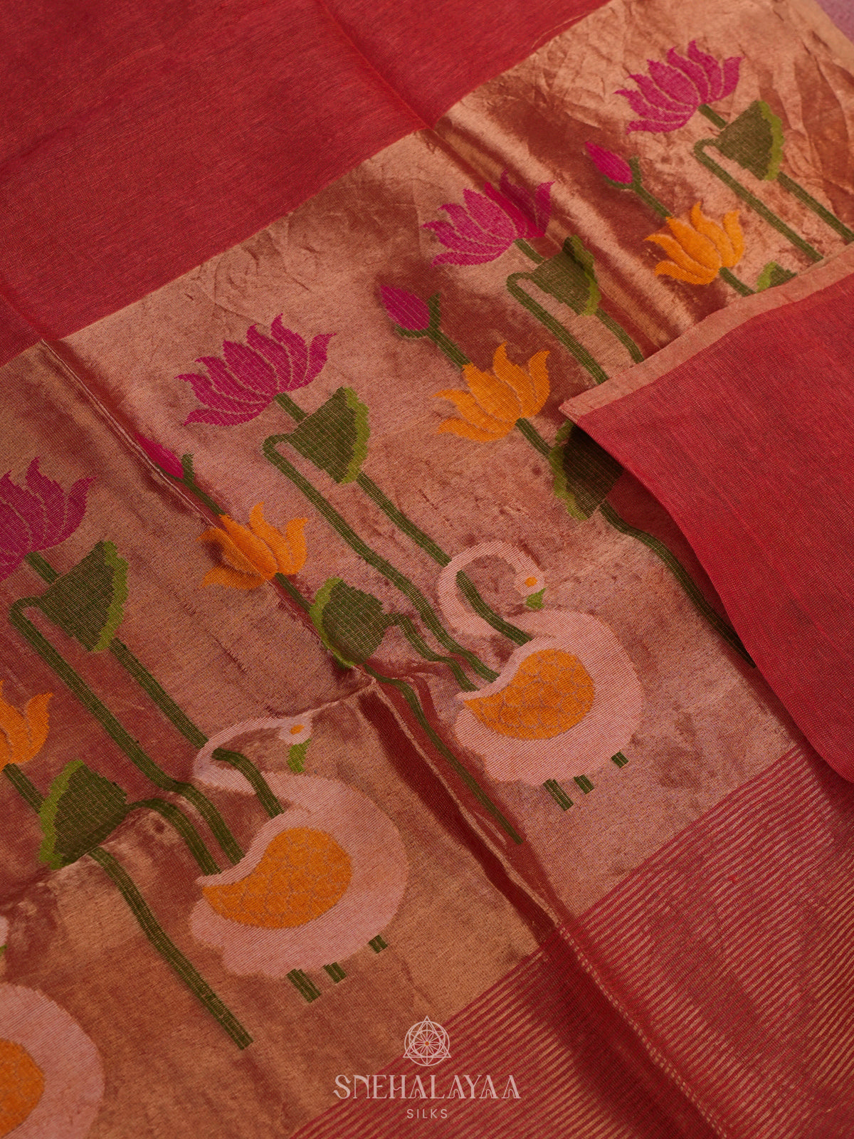 Red Linen Saree