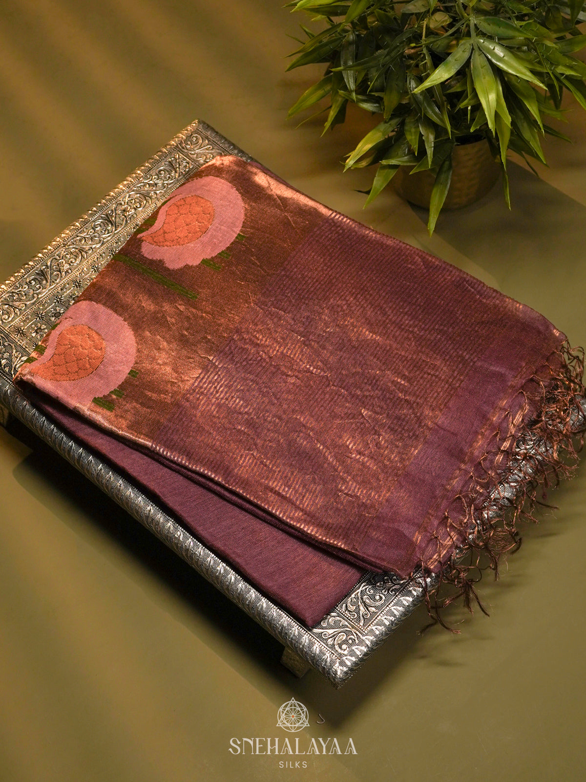Plum Linen Saree