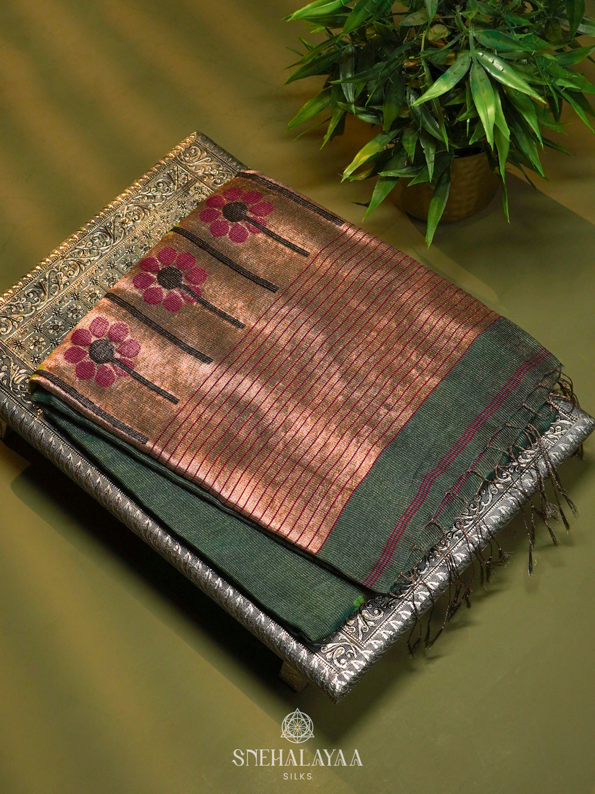 Green Linen Saree