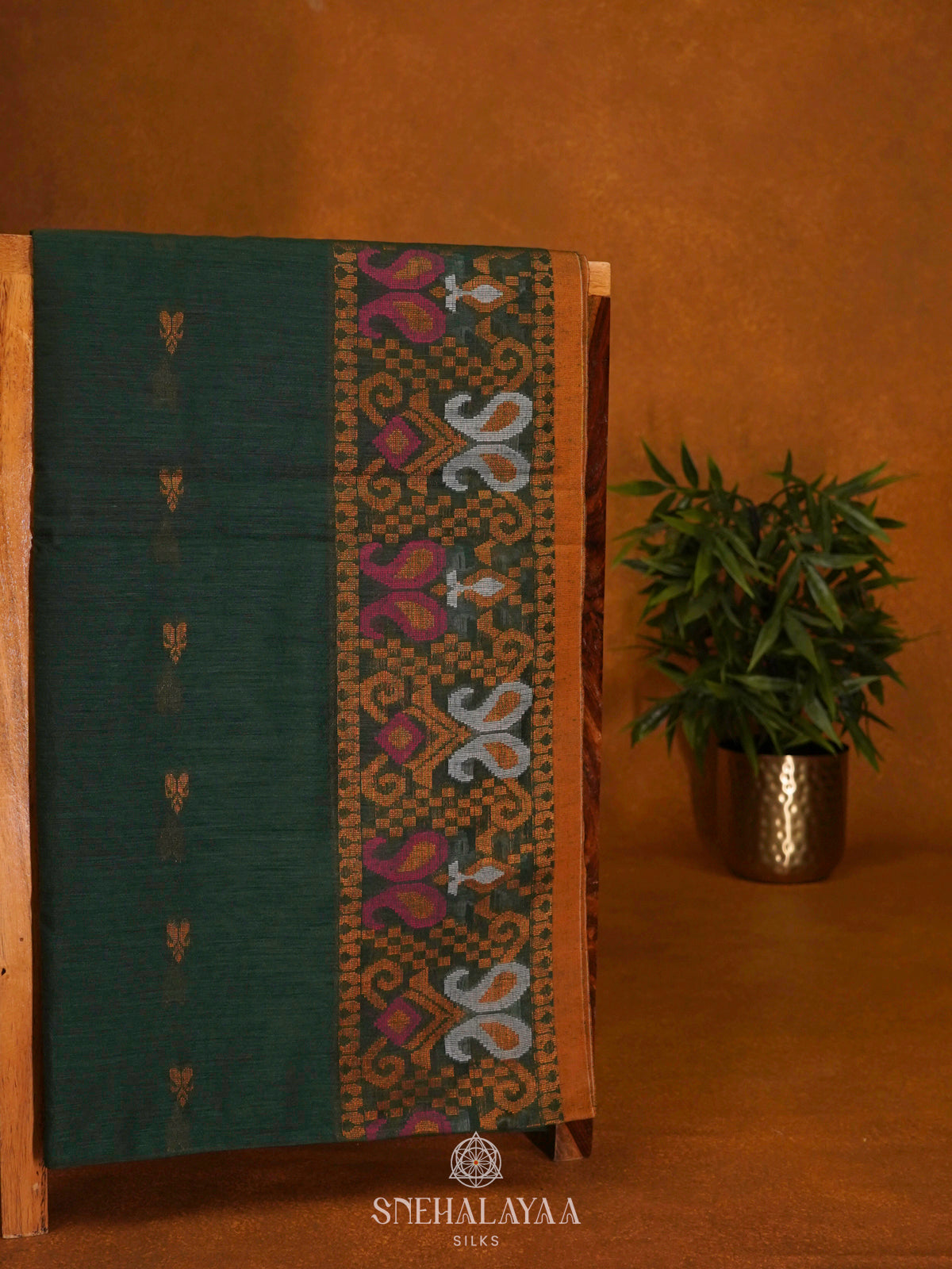 Forest Green Linen Saree