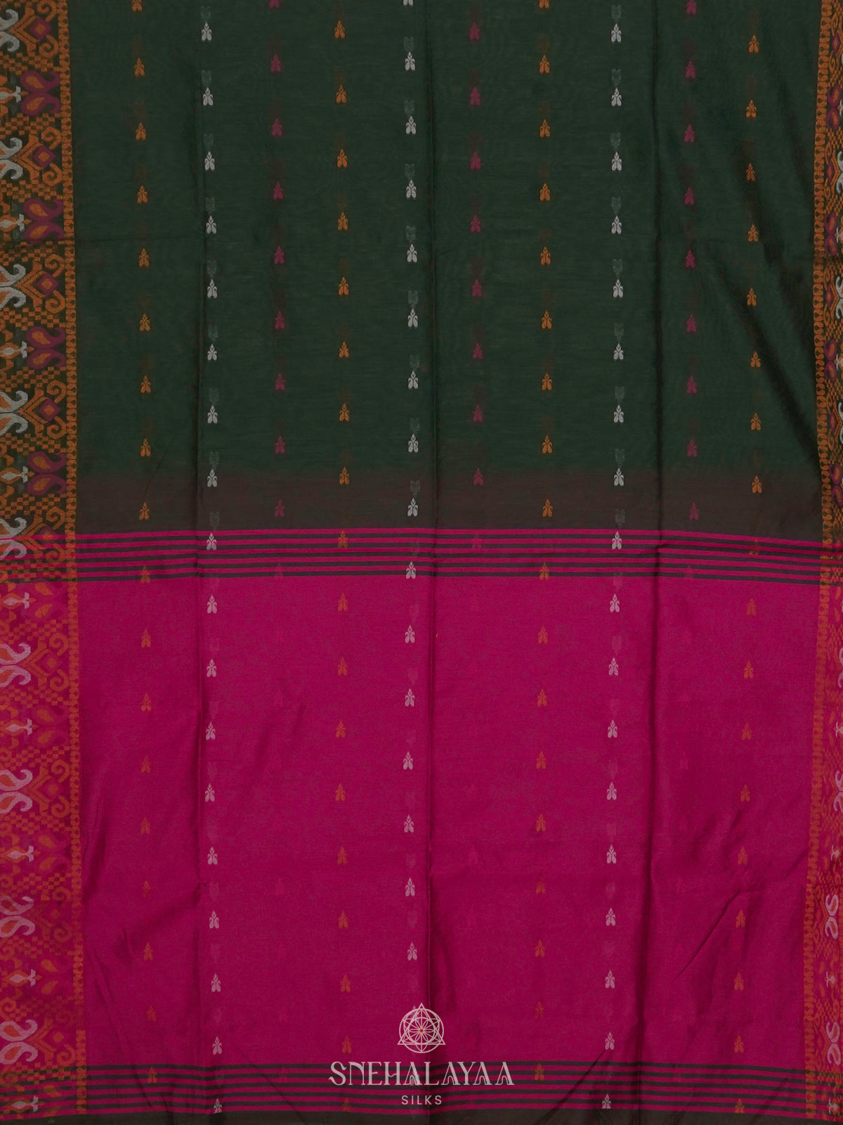 Forest Green Linen Saree