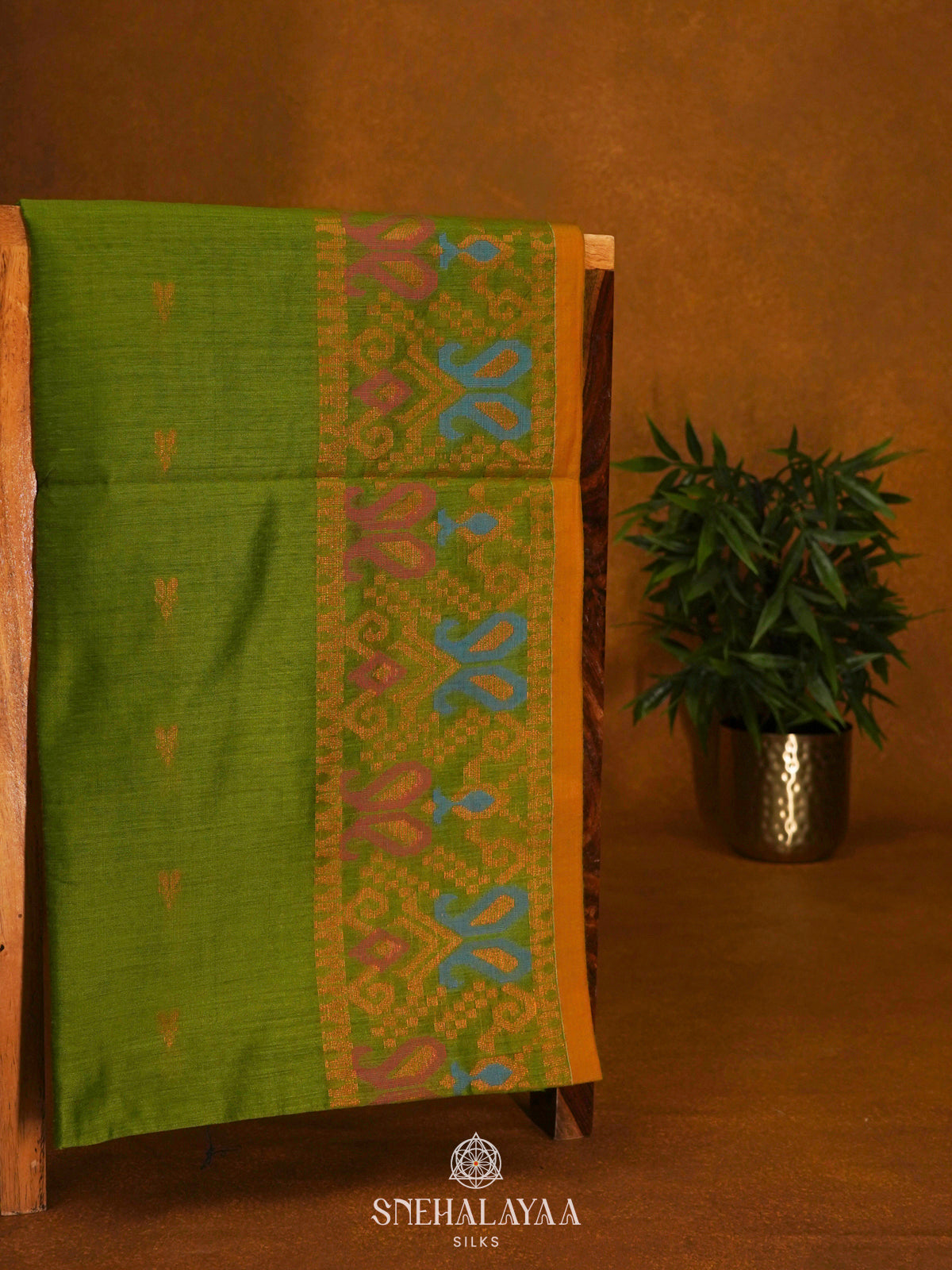 Olive Green Linen Saree