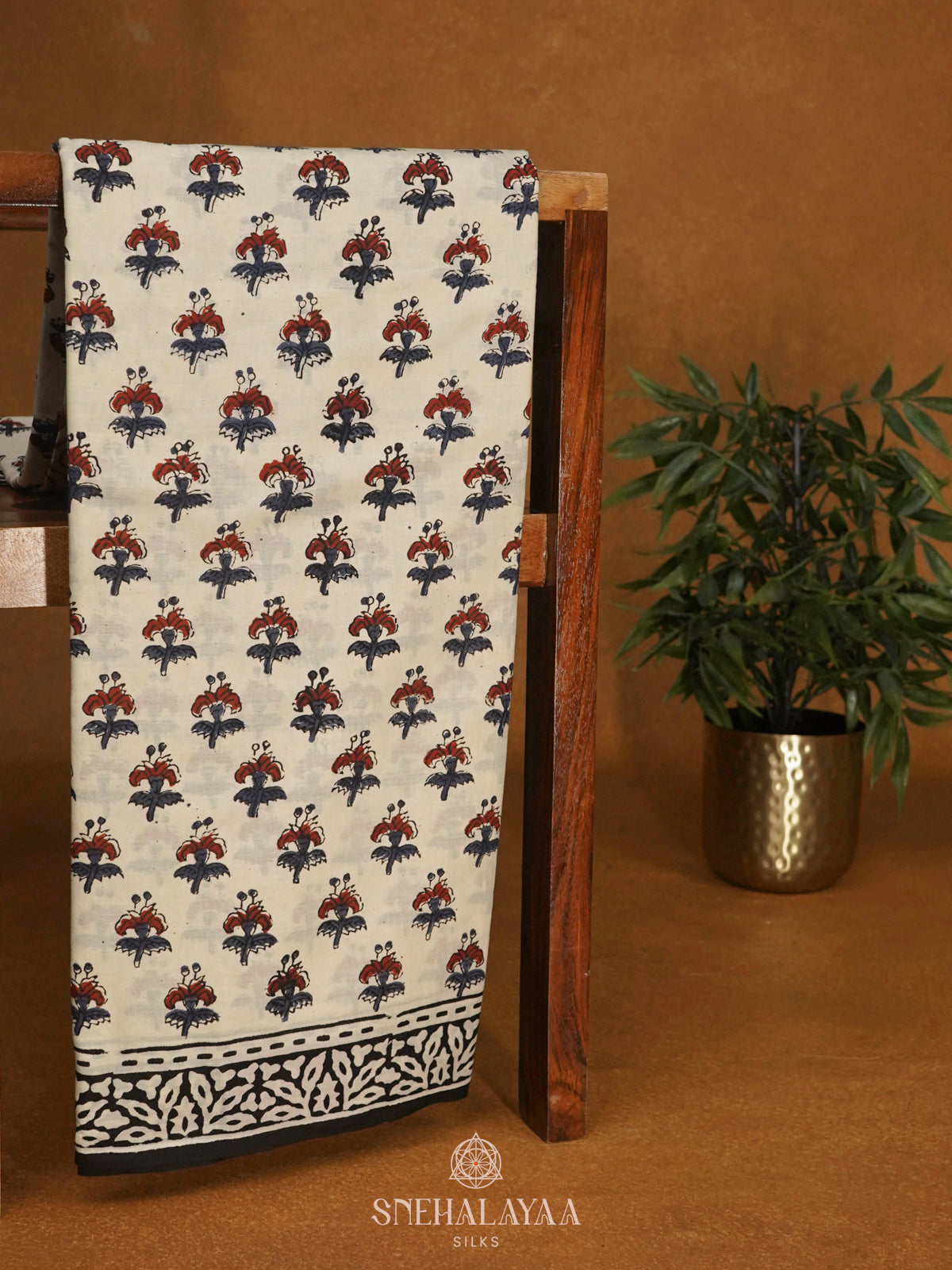 Cream Jaipur Cotton Saree