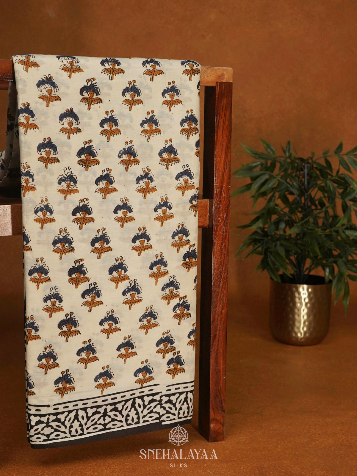 Cream Jaipur Cotton Saree
