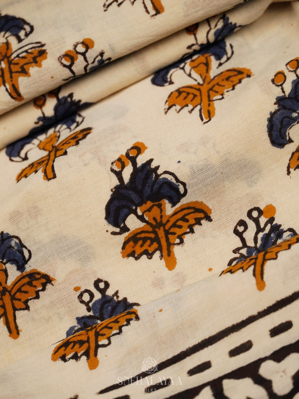 Cream Jaipur Cotton Saree