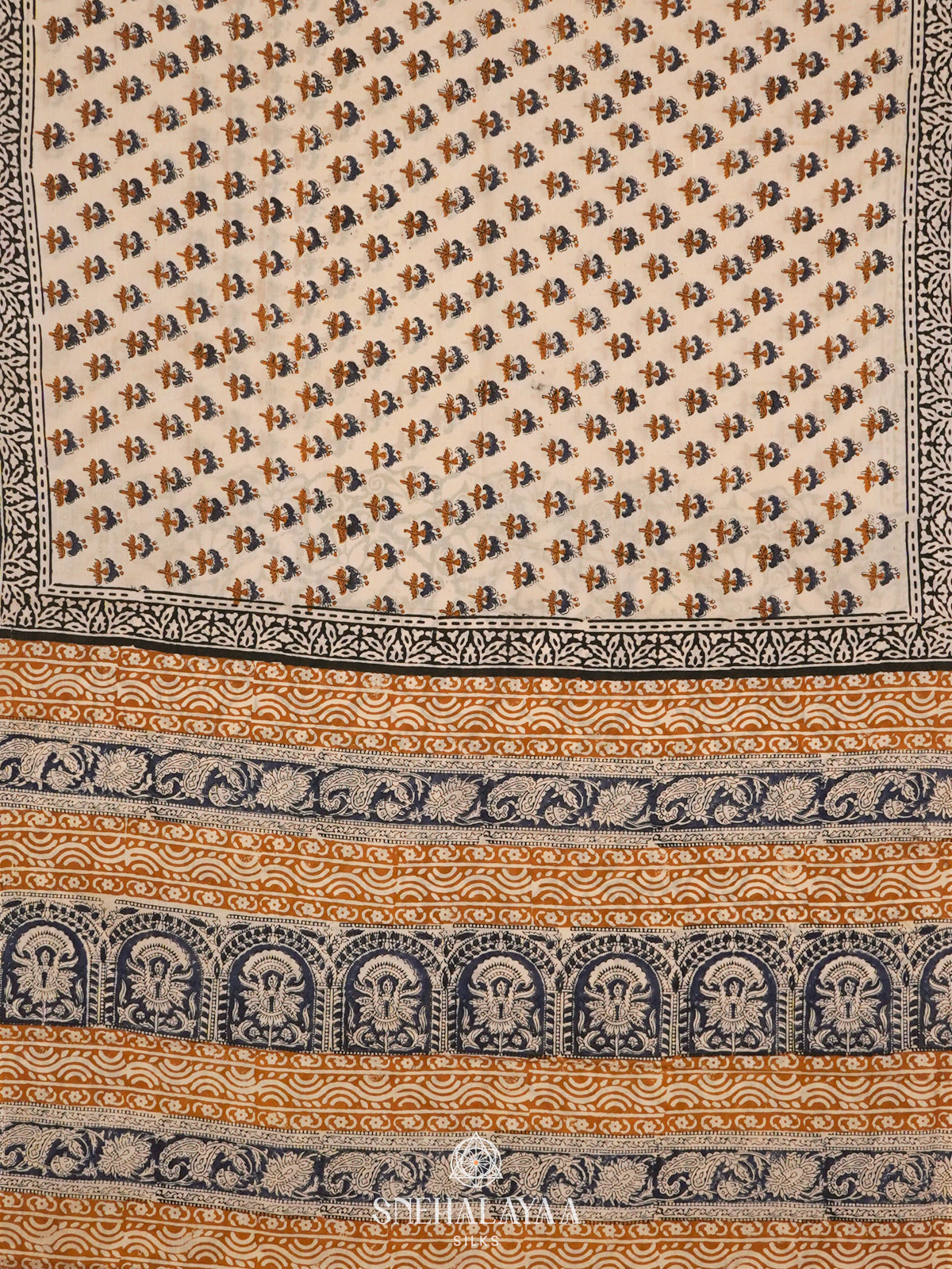 Cream Jaipur Cotton Saree