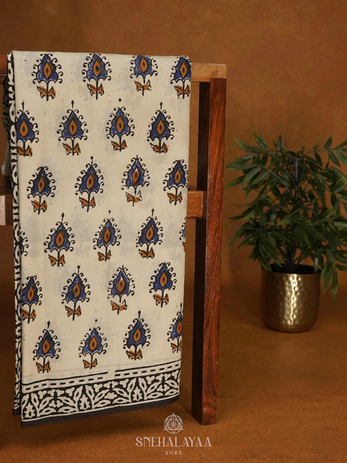 Cream Jaipur Cotton Saree