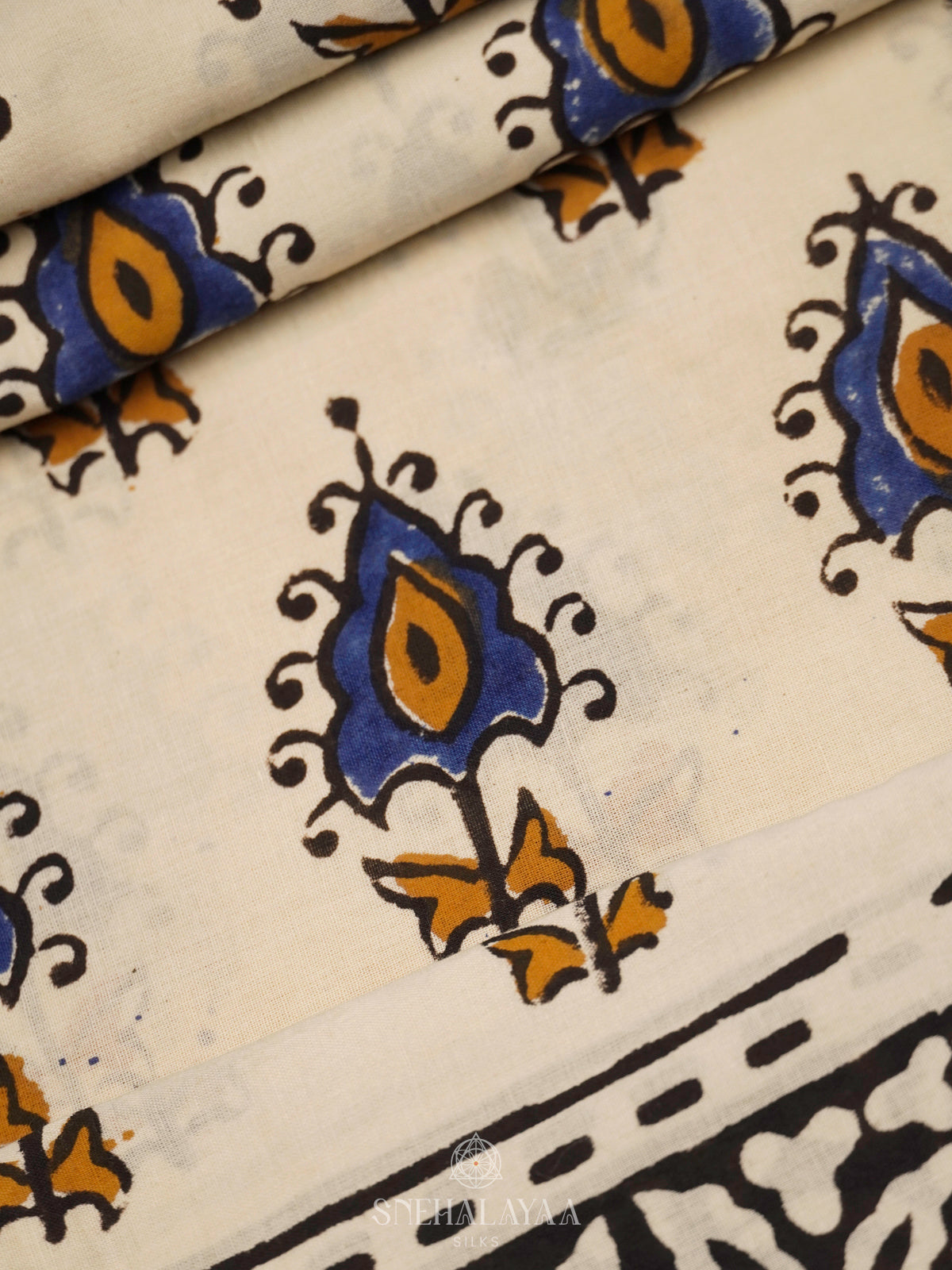 Cream Jaipur Cotton Saree