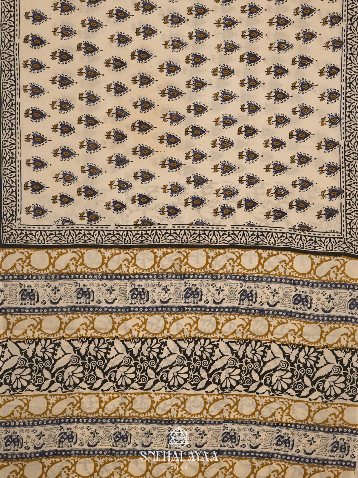 Cream Jaipur Cotton Saree