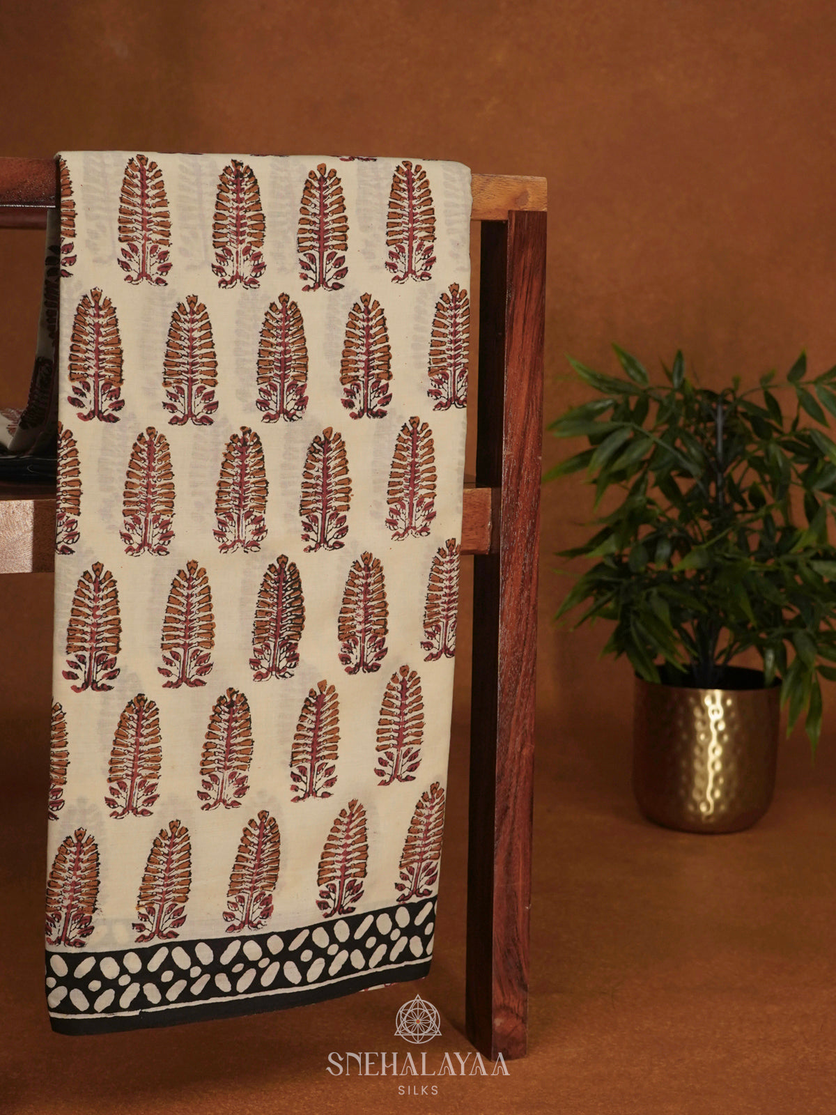 Cream Jaipur Cotton Saree