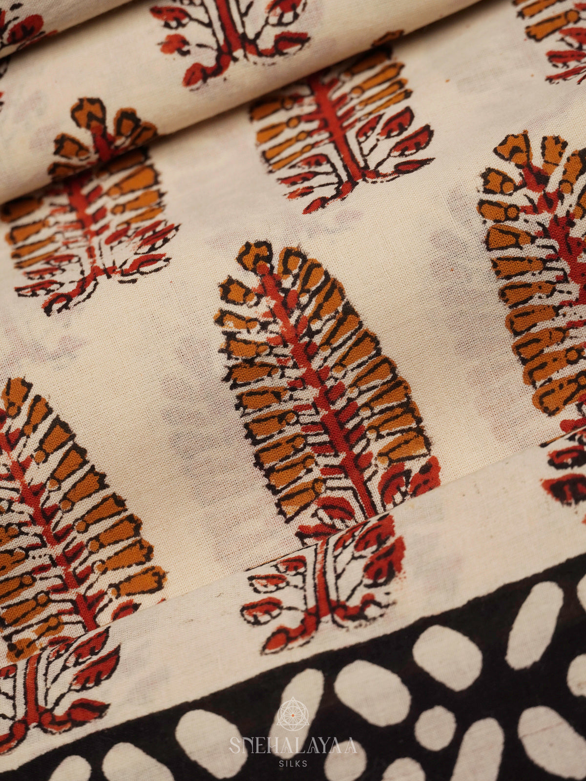 Cream Jaipur Cotton Saree