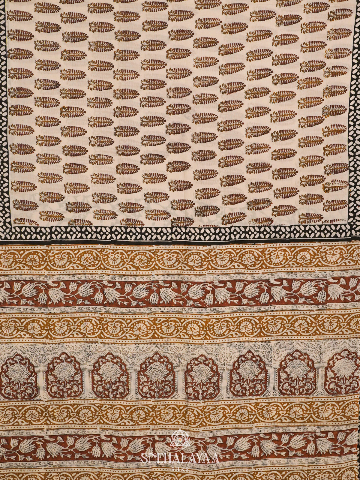 Cream Jaipur Cotton Saree