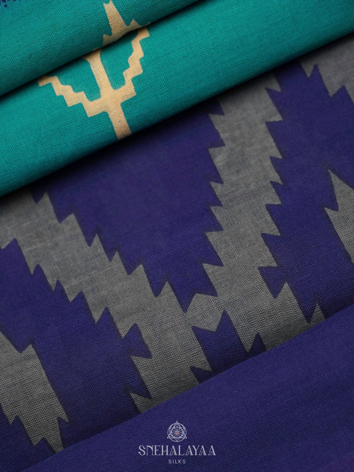 Teal Blue Jaipur Cotton Saree