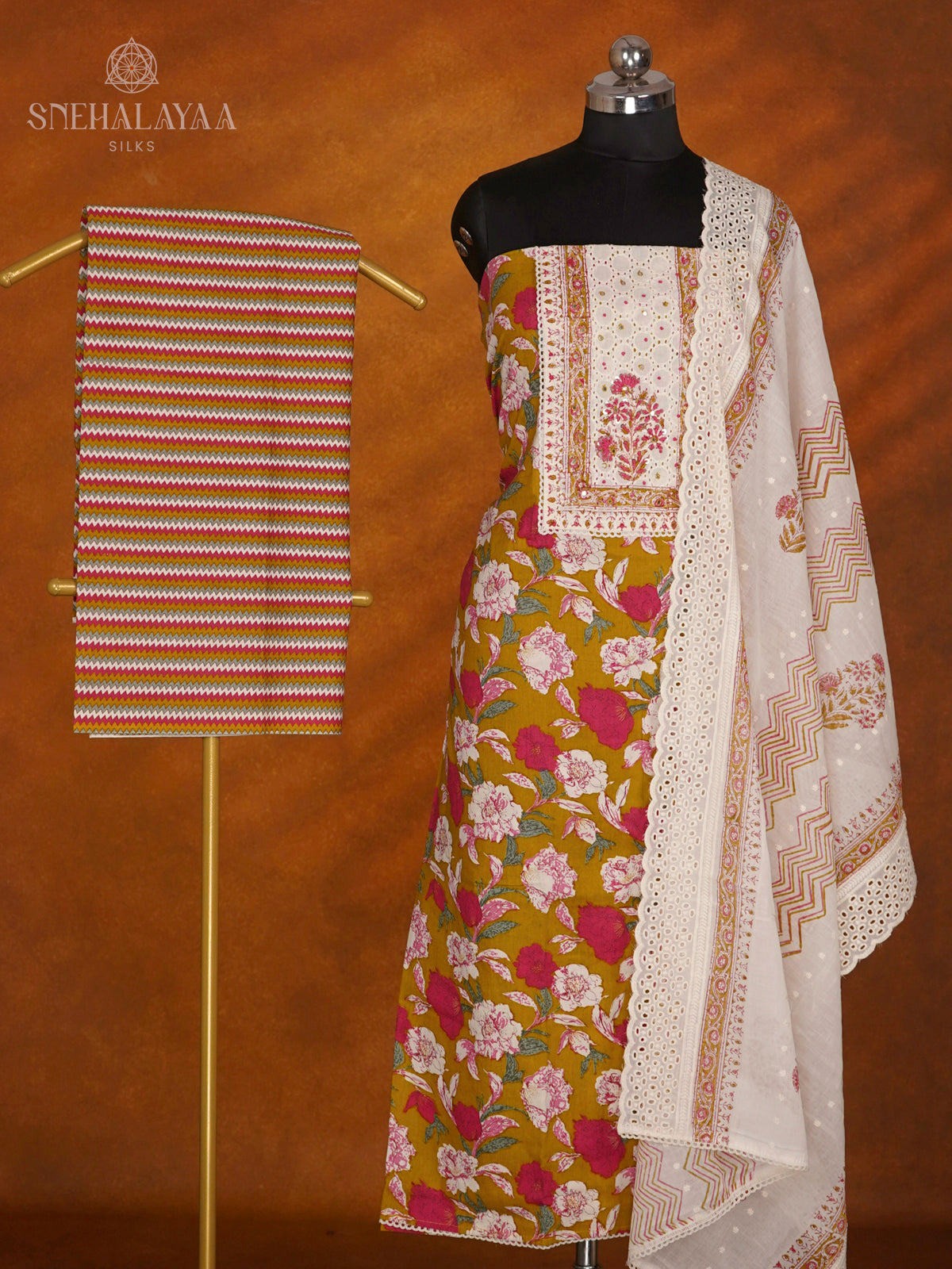 Olive Green Soft Cotton 3-Piece Salwar Suit Material