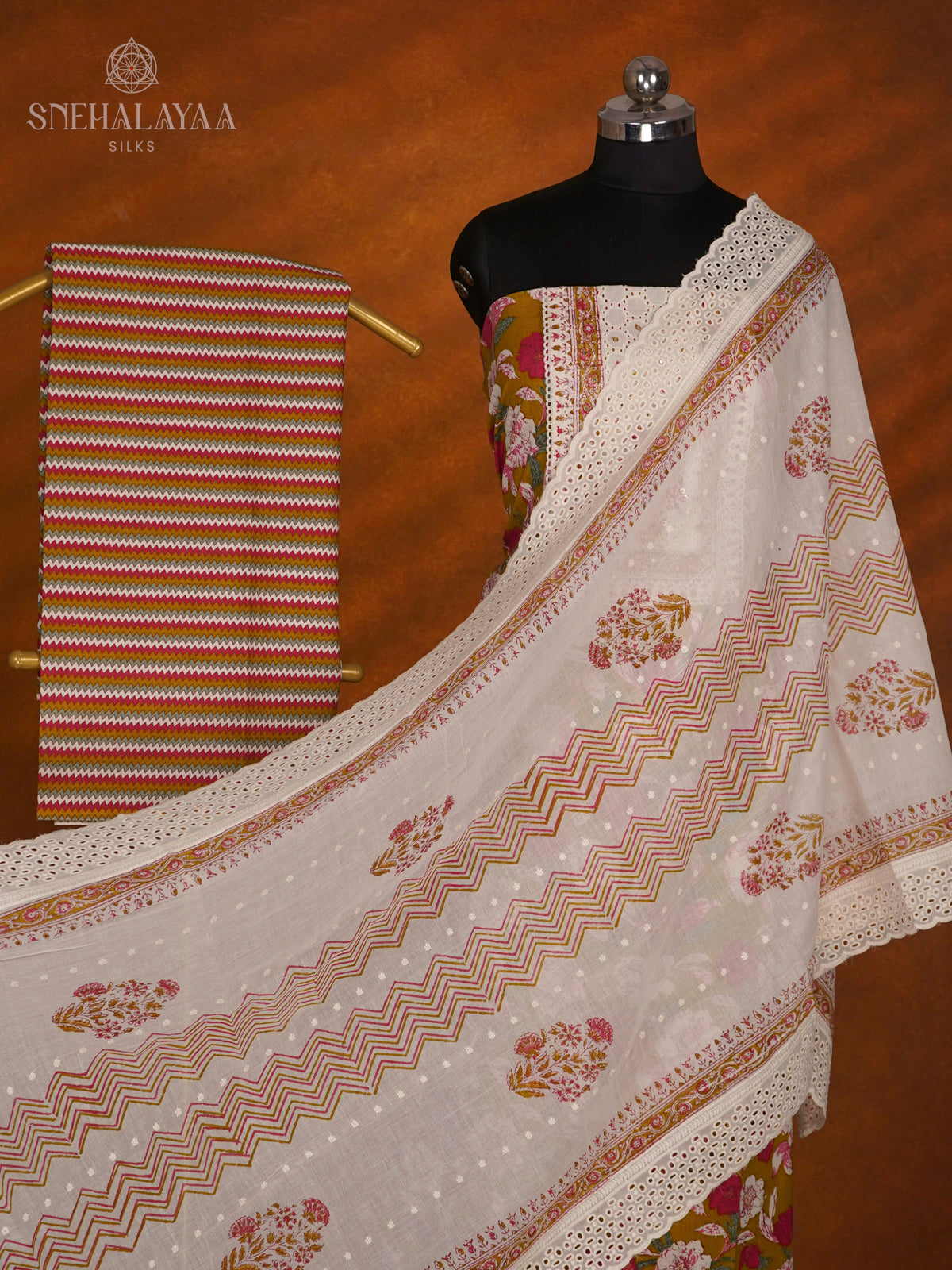 Olive Green Soft Cotton 3-Piece Salwar Suit Material