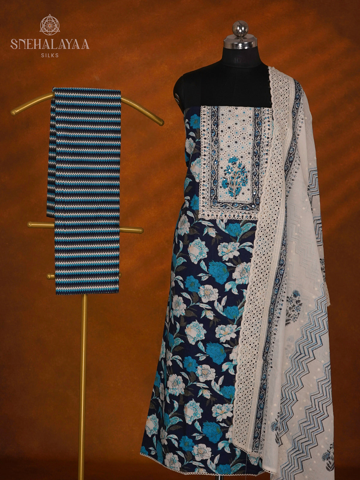 Navy Blue Soft Cotton 3-Piece Salwar Suit Material