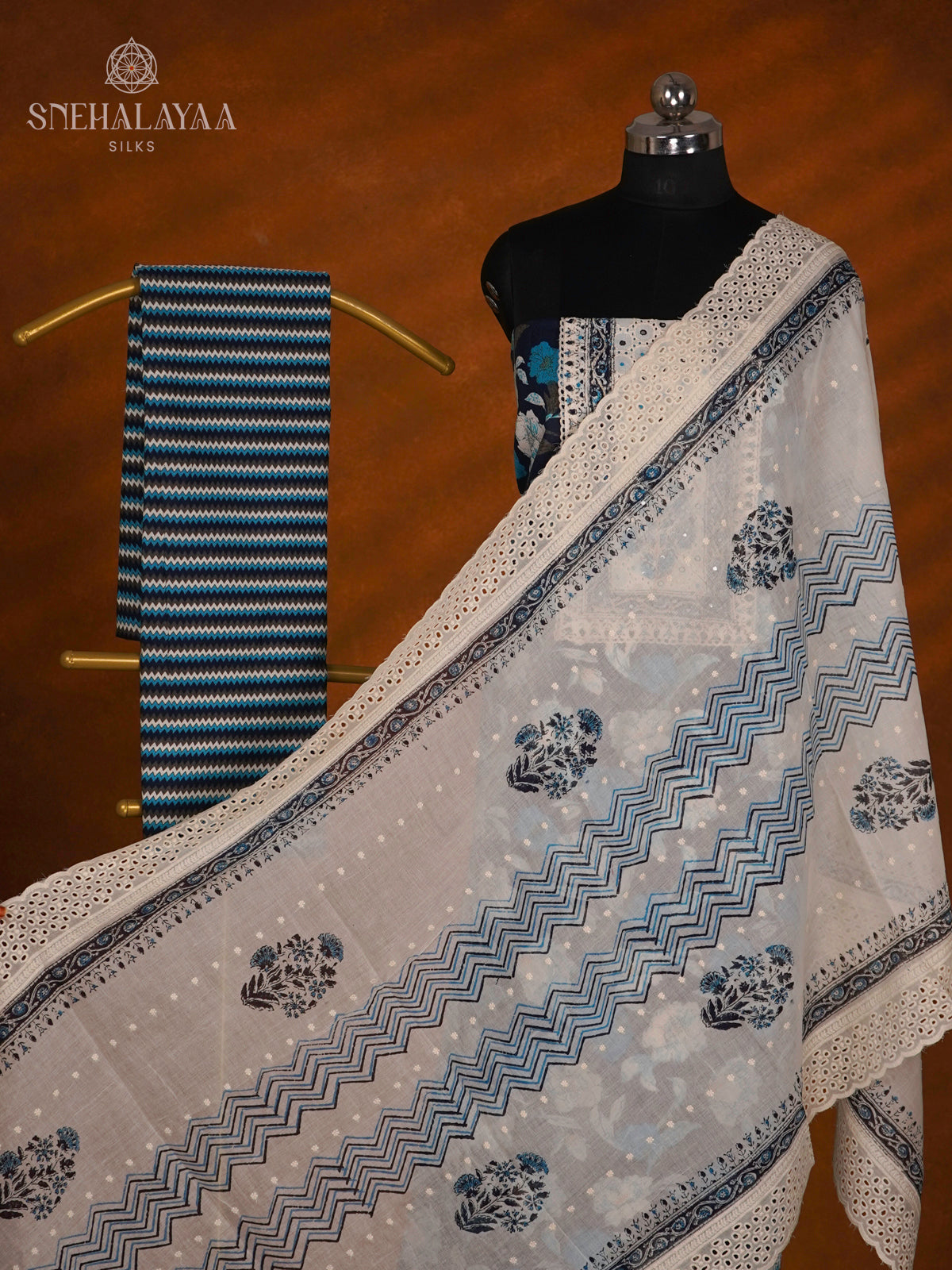 Navy Blue Soft Cotton 3-Piece Salwar Suit Material