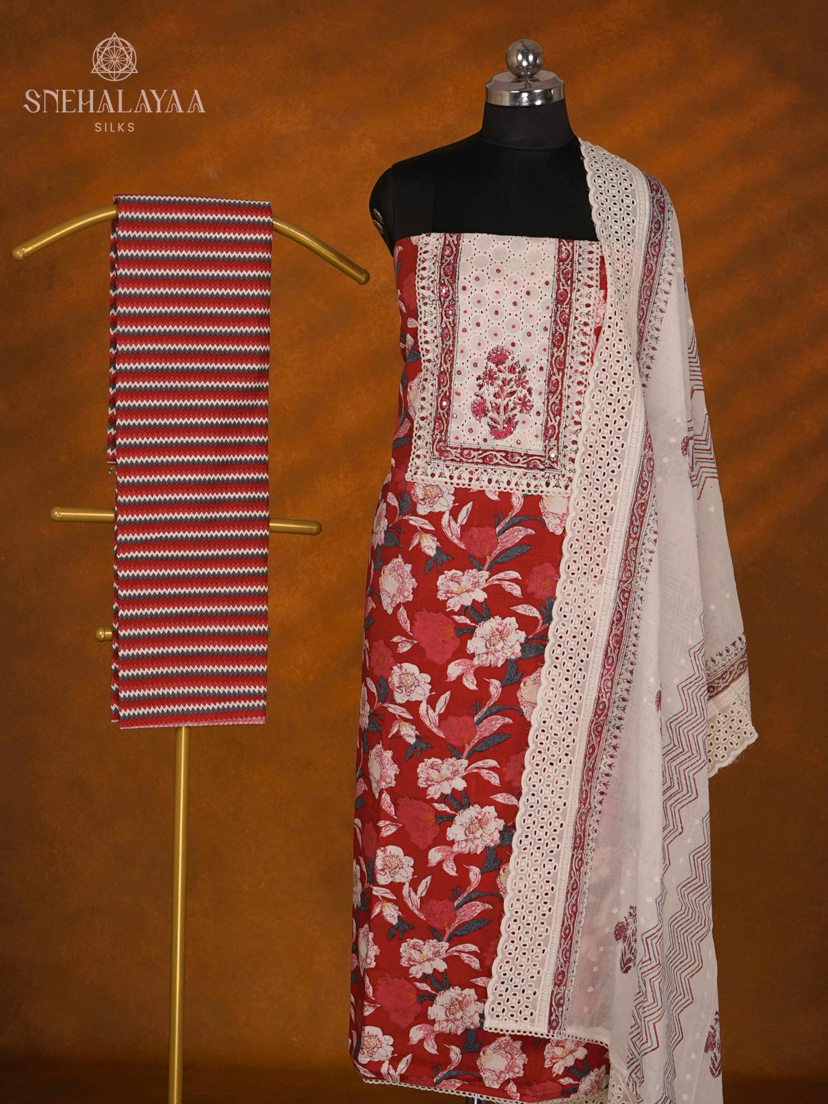 Red  Soft Cotton 3-Piece Salwar Suit Material