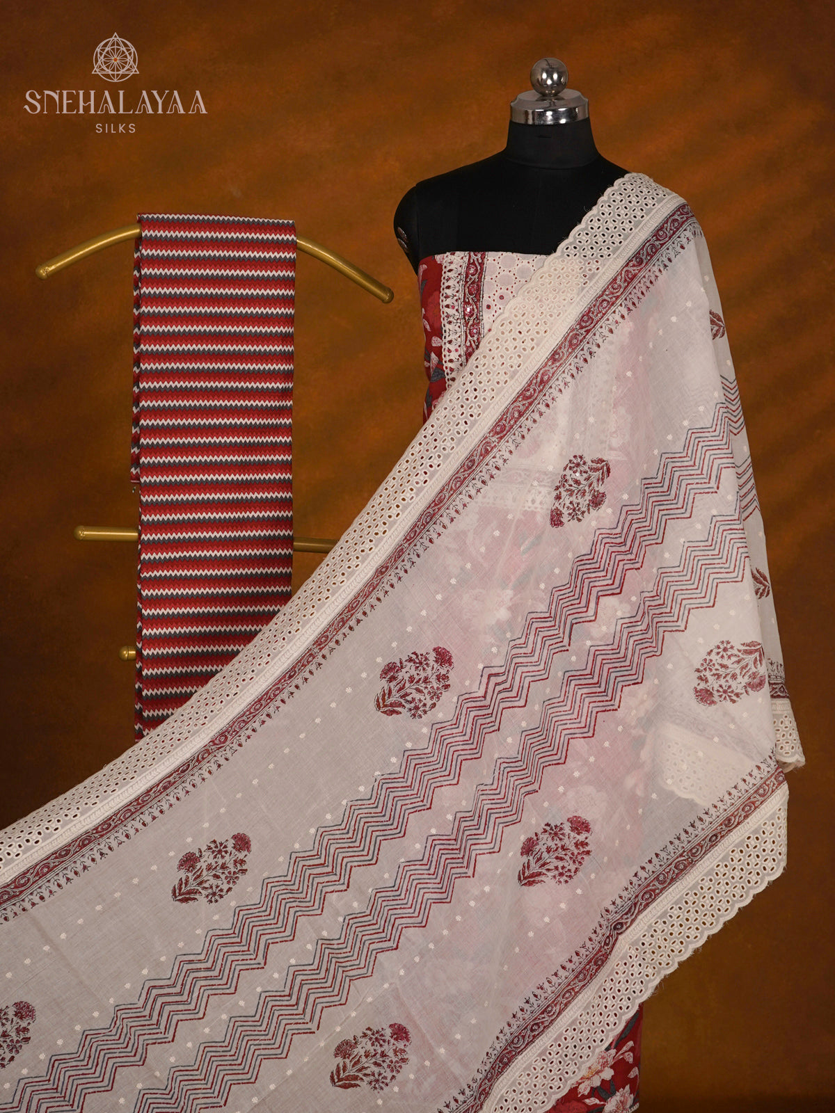 Red  Soft Cotton 3-Piece Salwar Suit Material