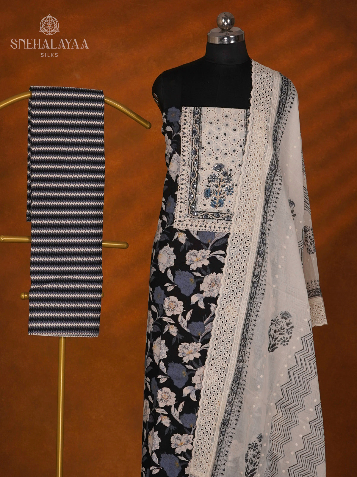 Black Soft Cotton 3-Piece Salwar Suit Material