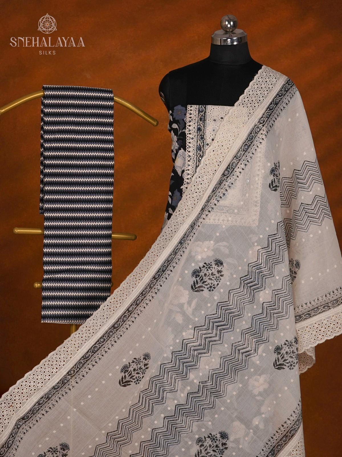 Black Soft Cotton 3-Piece Salwar Suit Material